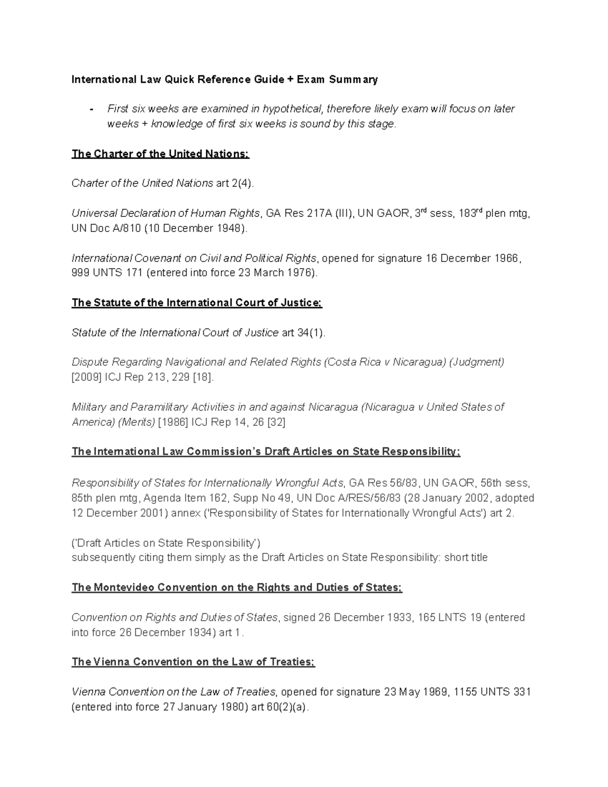 International Law (Course Code): Exam Summary and Reference Guide ...