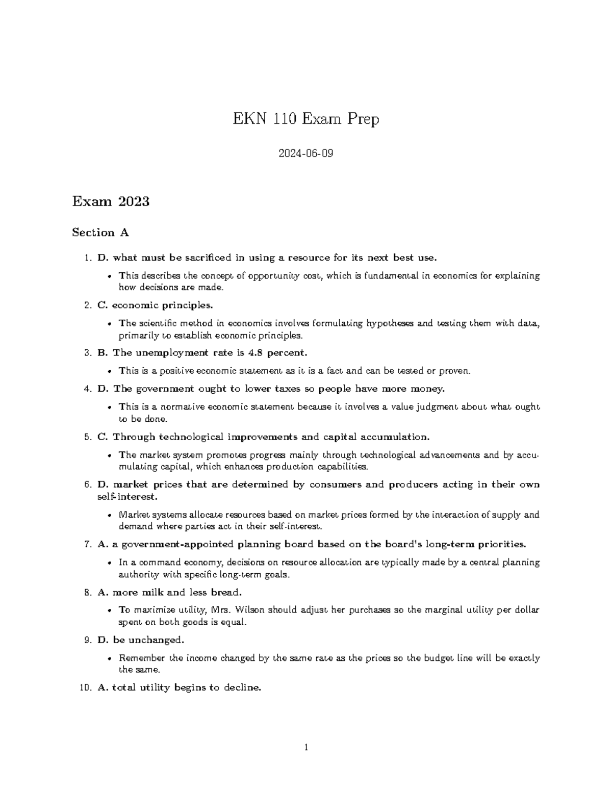 EKN110 Final Exam Study Guide: Key Concepts and Questions - Studocu