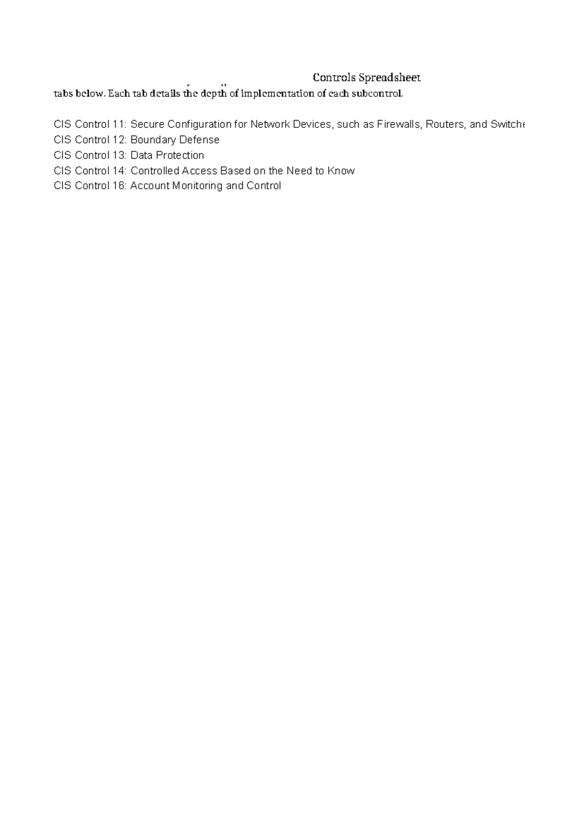 CIS Controls Implementation Worksheet: Network & Data Security - Studocu