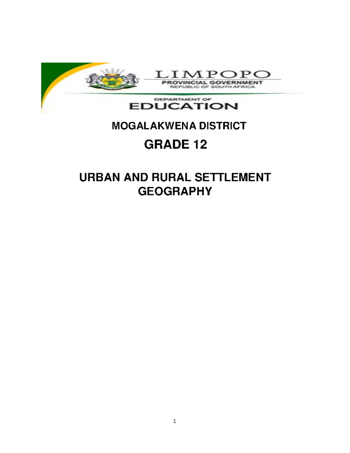 Grade 12 Settlement Geography: Examining Urban and Rural Patterns - Studocu