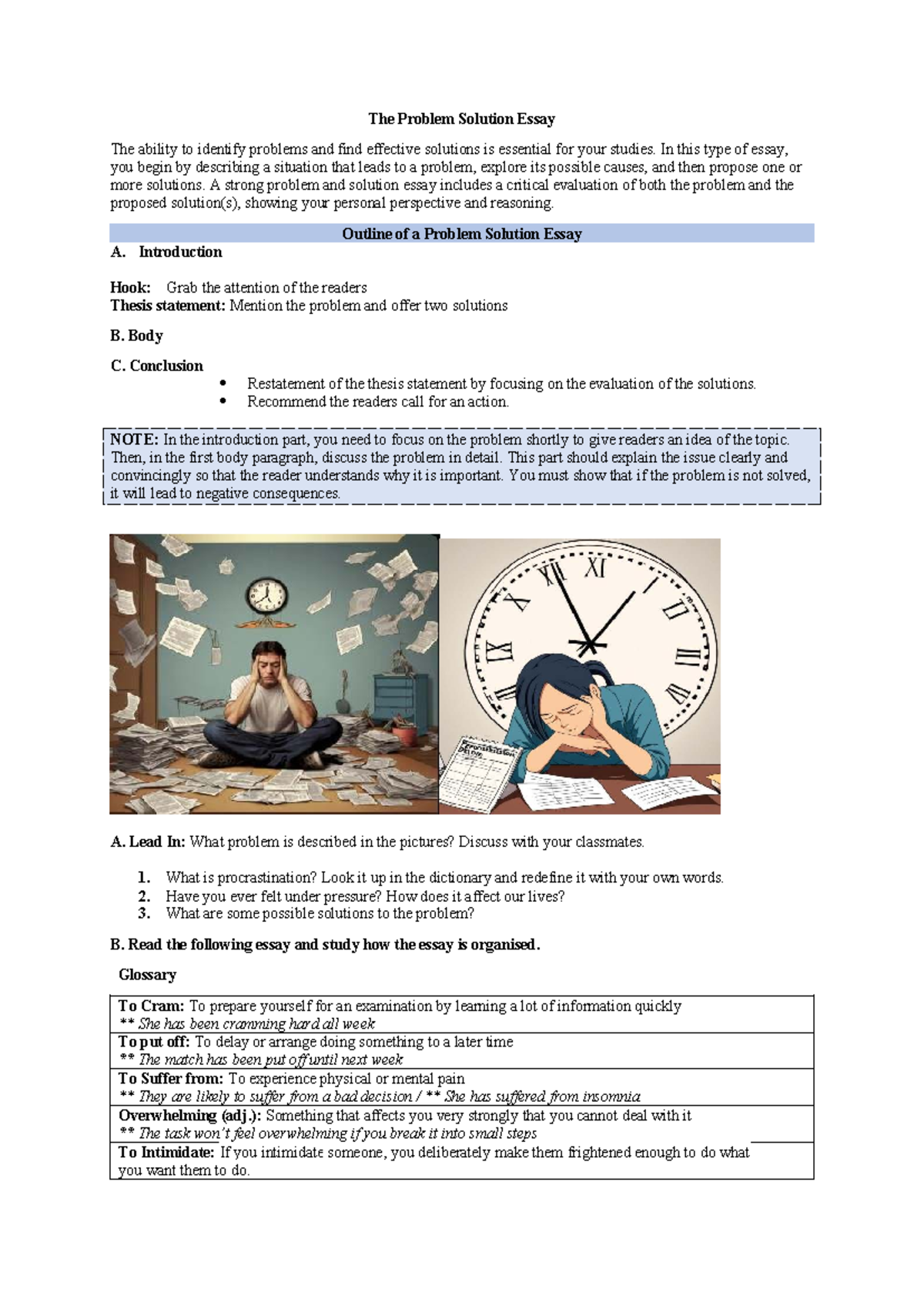 Problem Solution Essay: Tackling Procrastination Effectively - Studocu