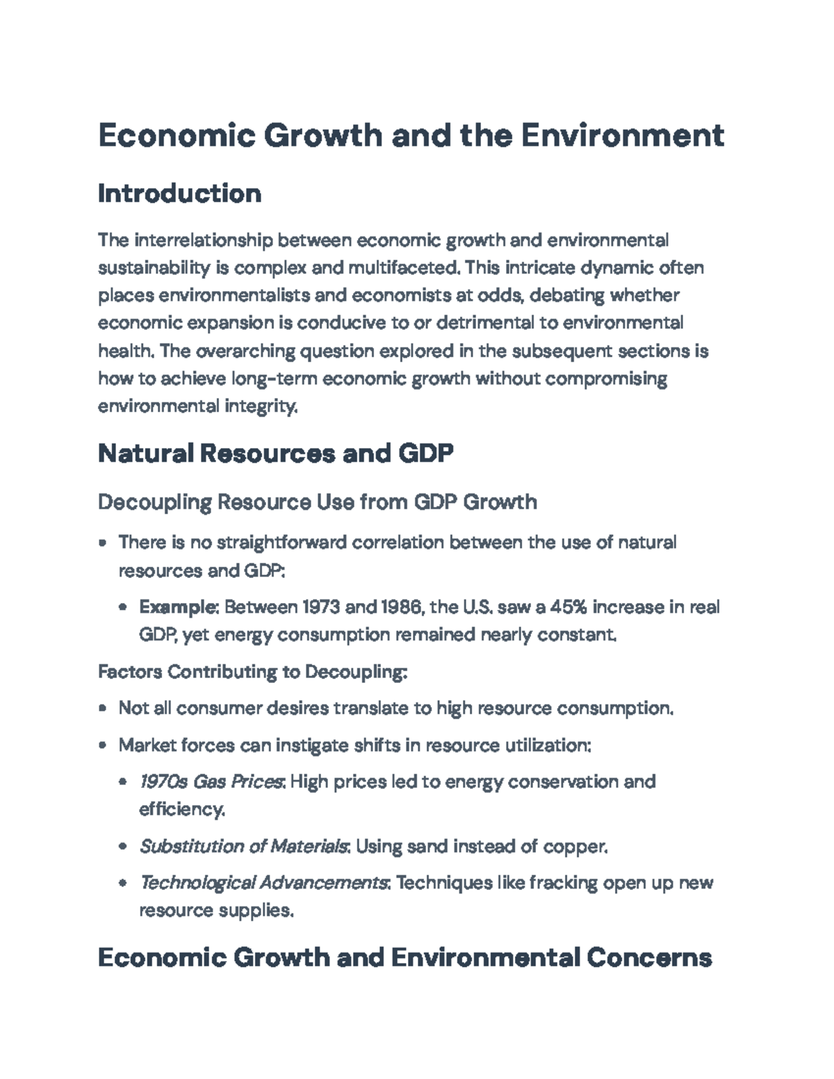 Economic Growth and Environmental Sustainability: An Analytical ...