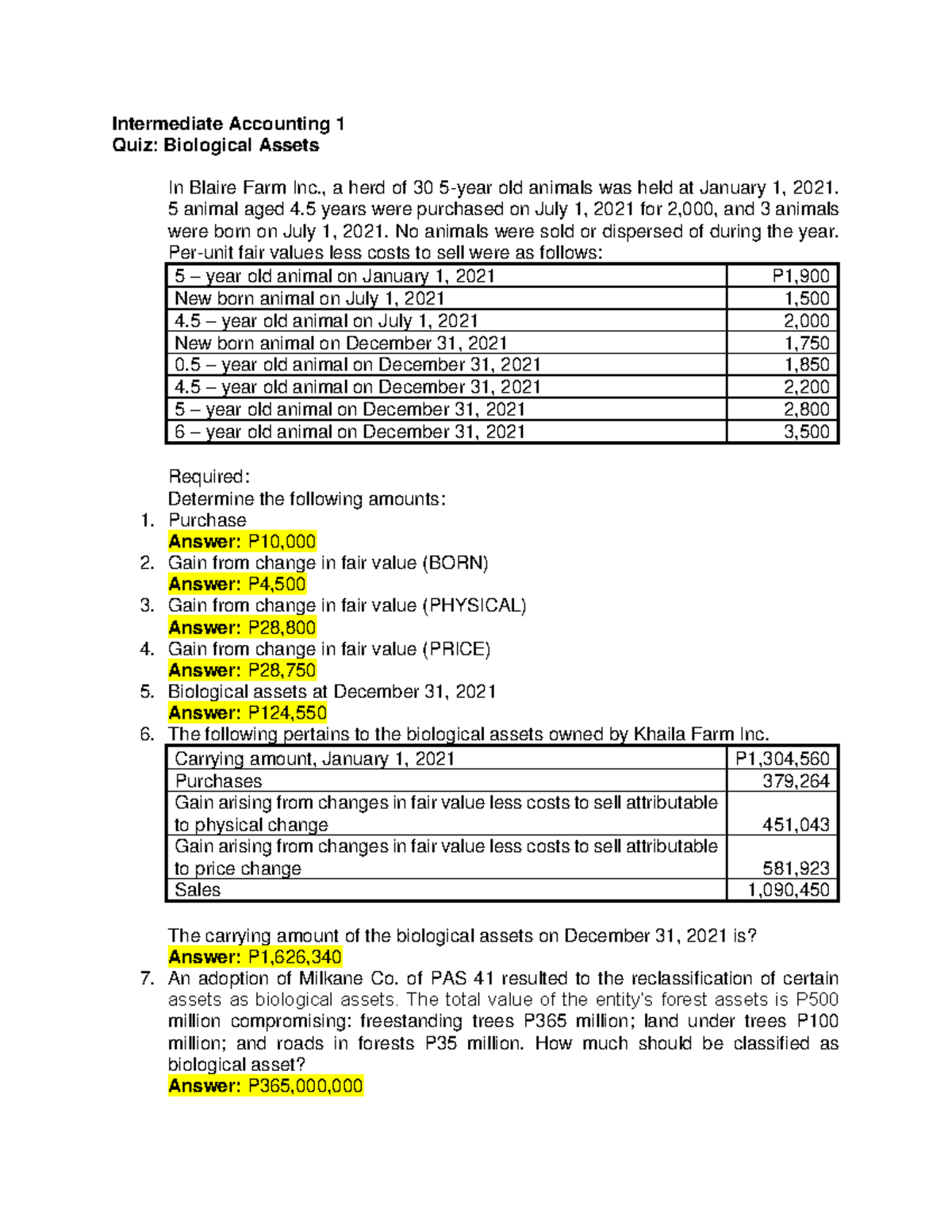 Intermediate Accounting 1 Quiz on Biological Assets - ANTEO - Studocu