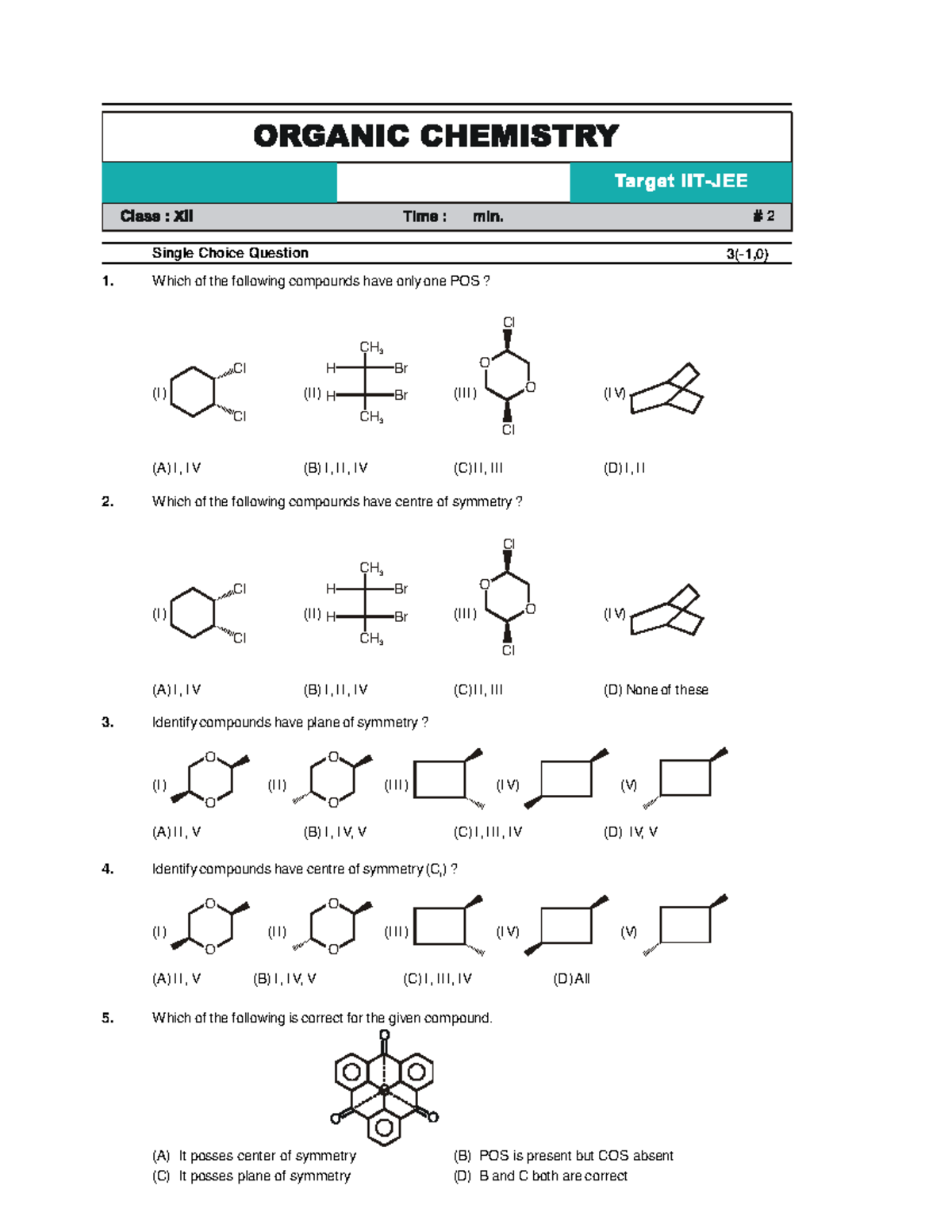 Class Test 2 - Chemistry Compounds Symmetry Analysis - Studocu