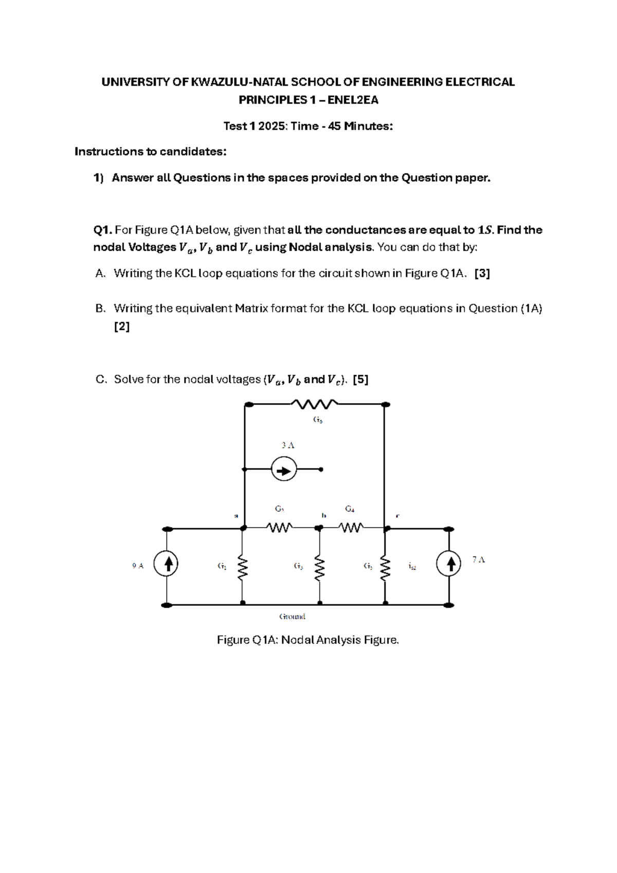 ENEL2EA Test 1 2025: Nodal Analysis of Electrical Circuits - Studocu