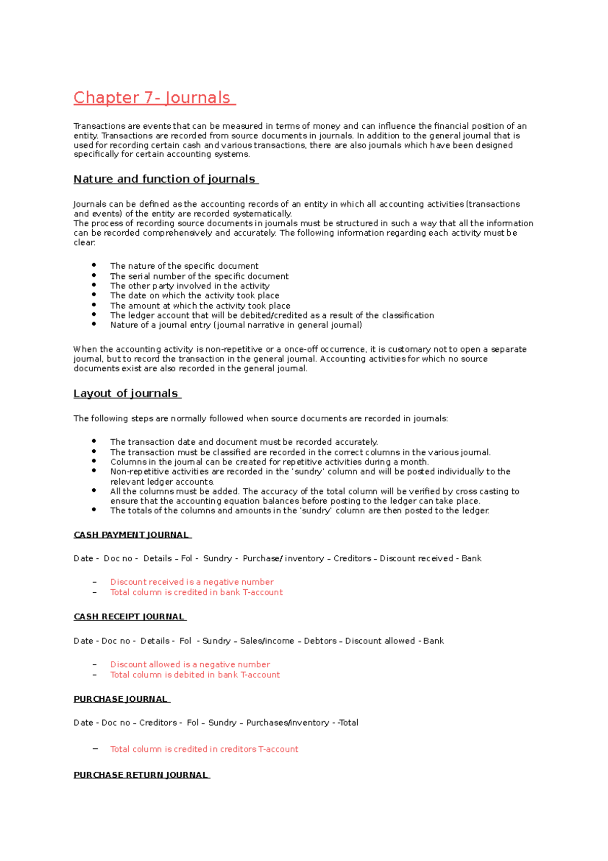 Chapter 7: Journal Entries Overview - Lecture Notes - Studocu