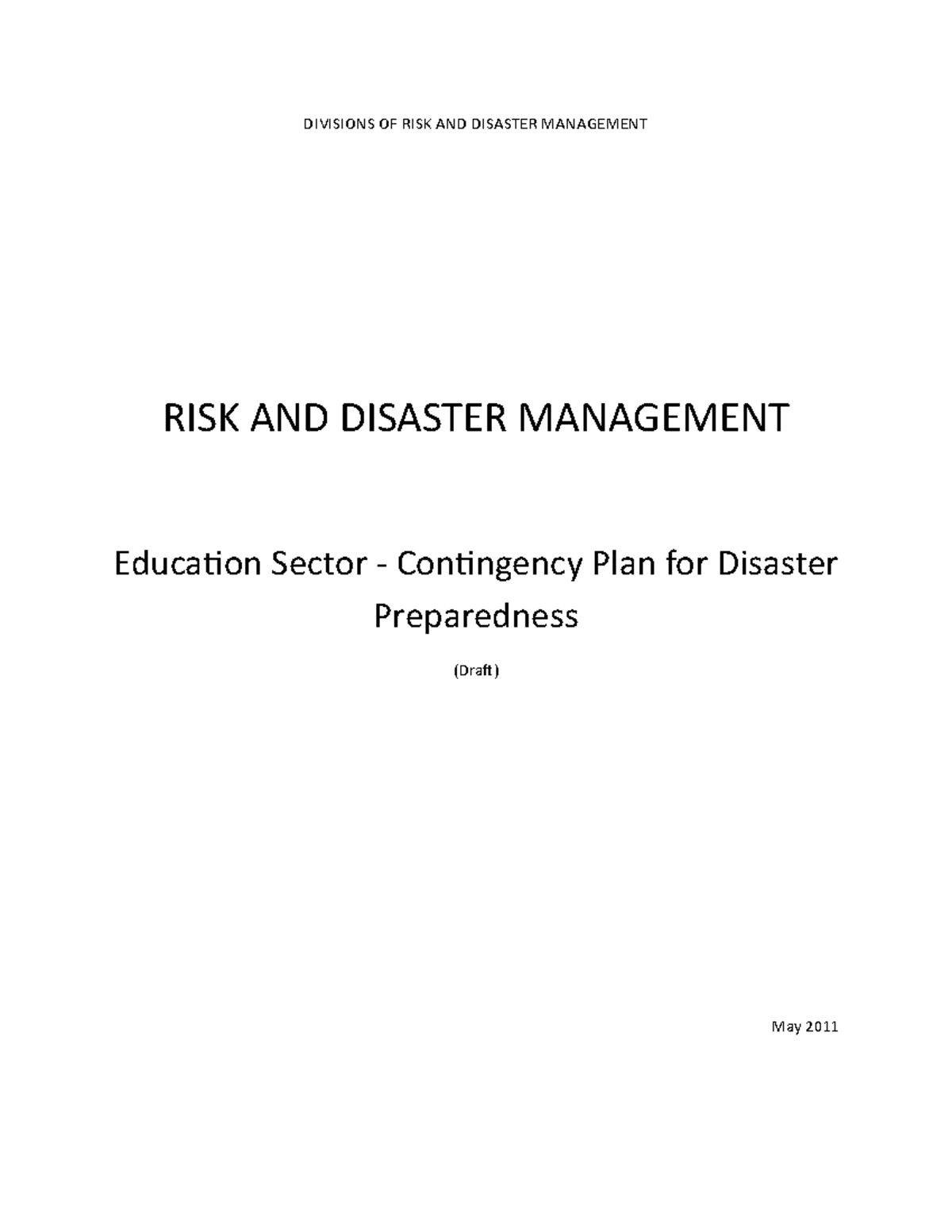 Education Contingency Plan - DIVISIONS OF RISK AND DISASTER MANAGEMENT ...