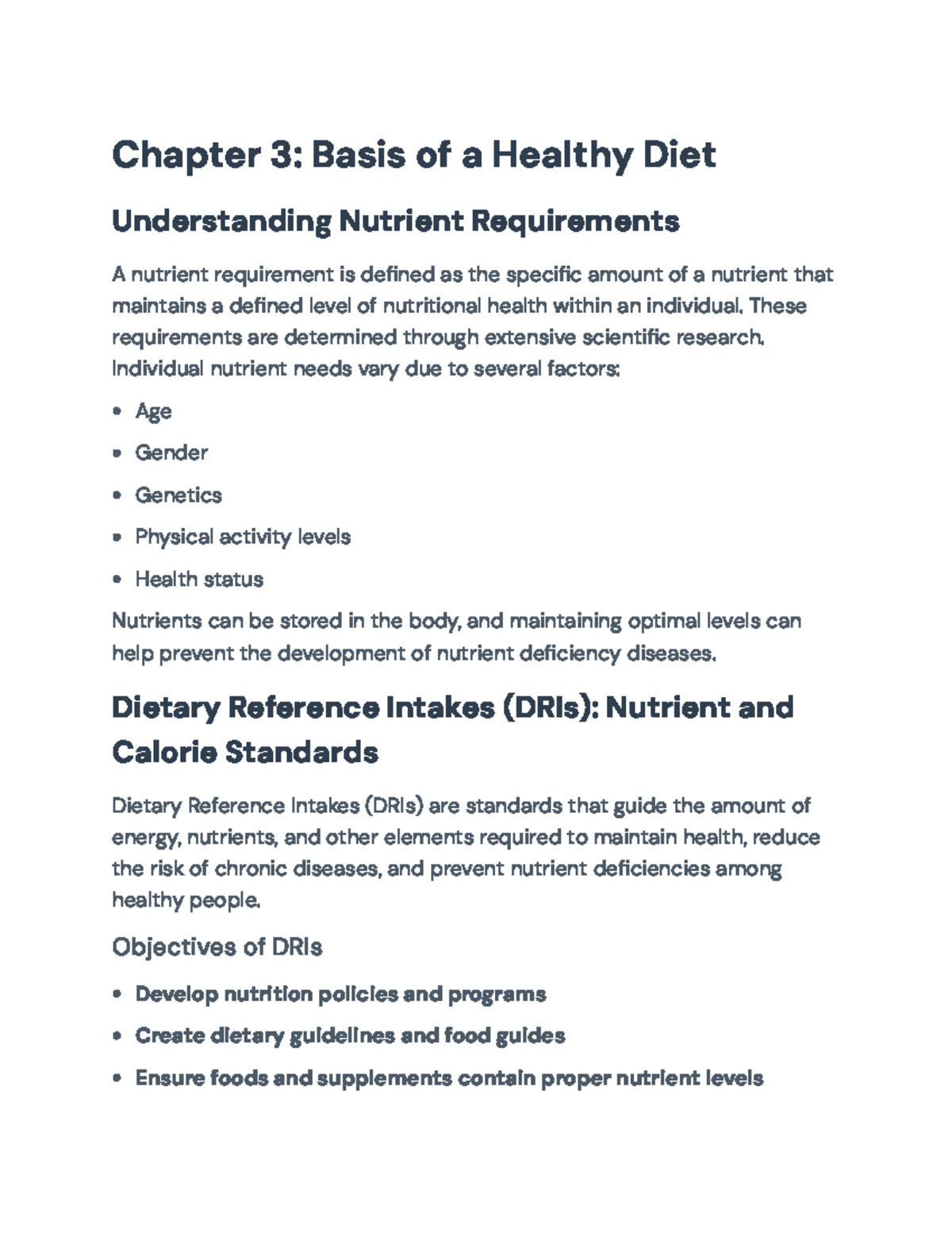 Chapter 3: Nutrient Requirements & Dietary Reference Intakes (DRIs ...