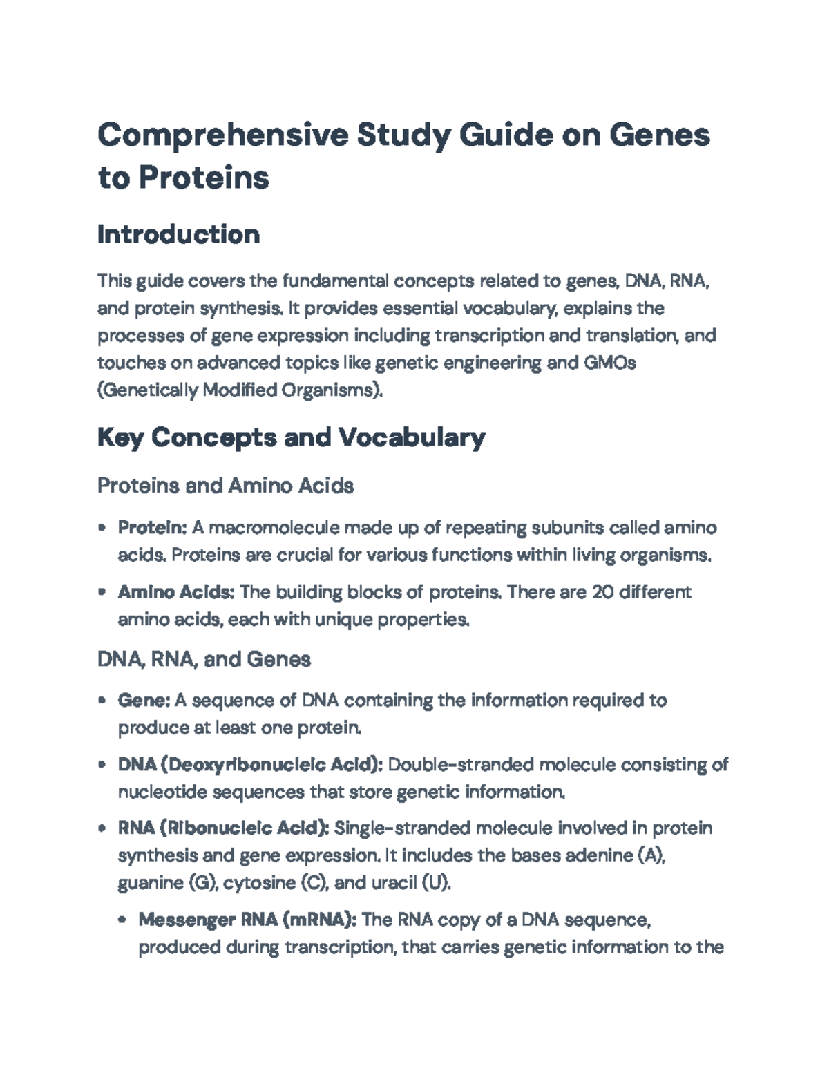 Comprehensive Study Guide on Genes to Proteins in Molecular Biology ...