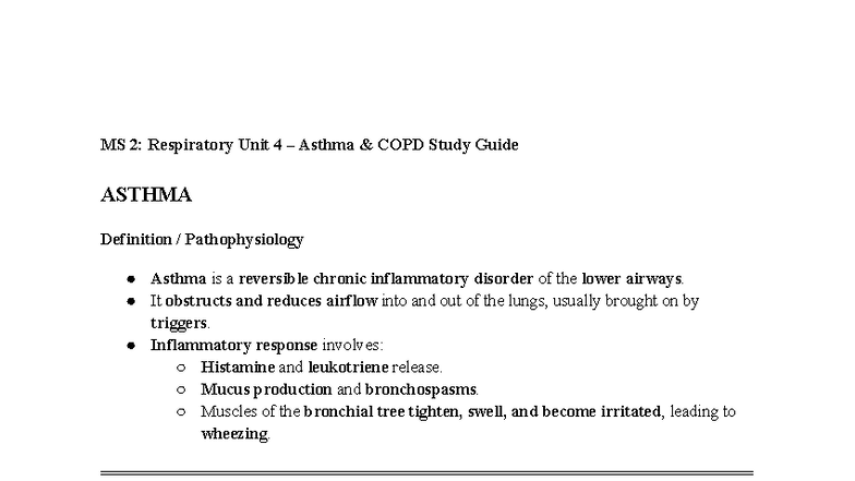 EXAM 2: Asthma & COPD Study Guide MS 2 - Studocu
