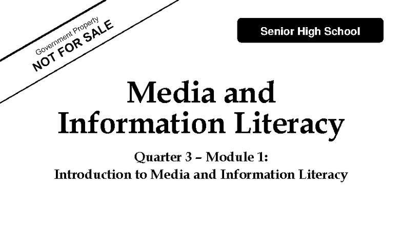 Q1 Module 1 MIL - Introduction to Media and Information Literacy - Studocu