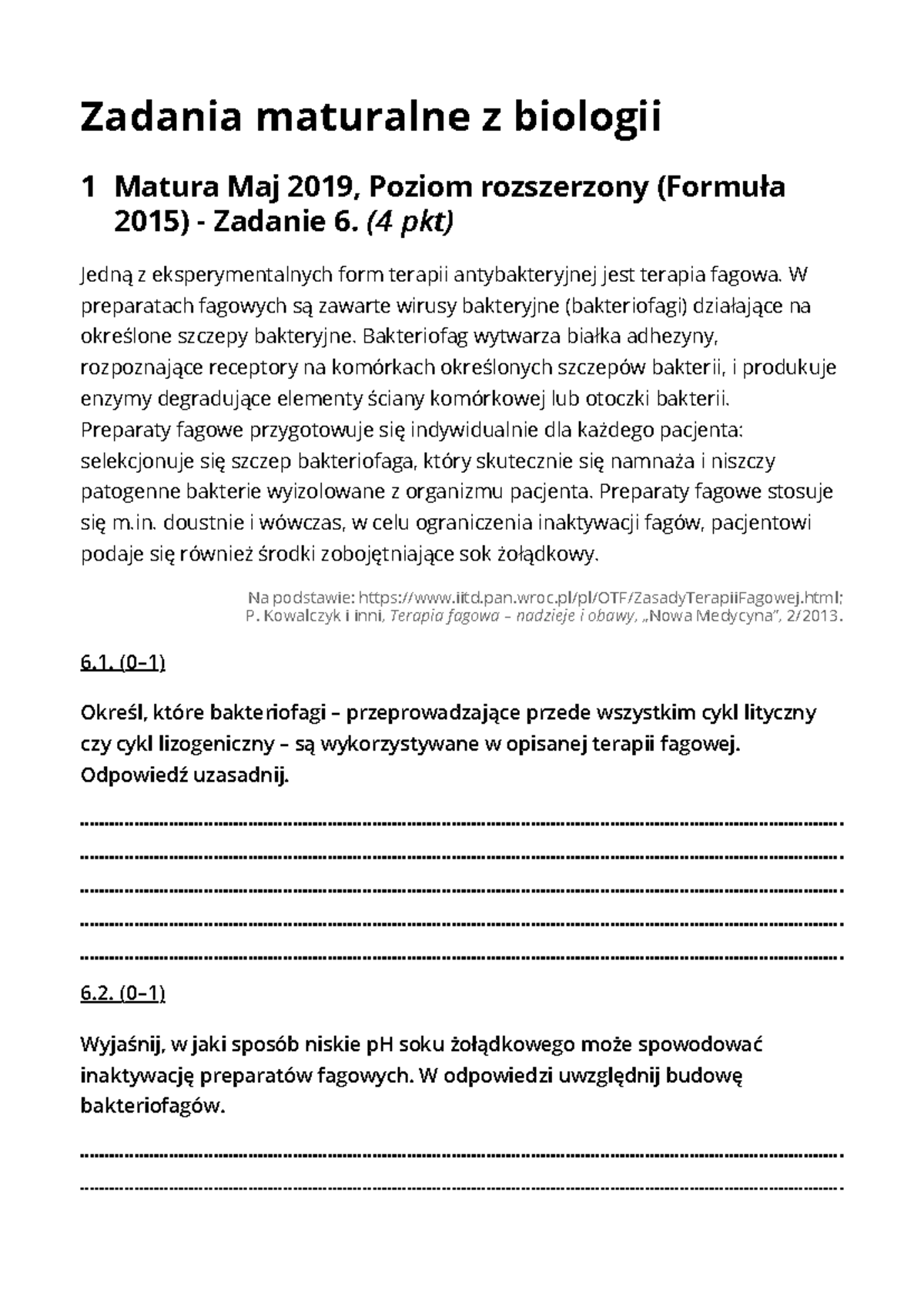 Wirusy i bakterie zadania - Zadania maturalne z biologii Jedną z