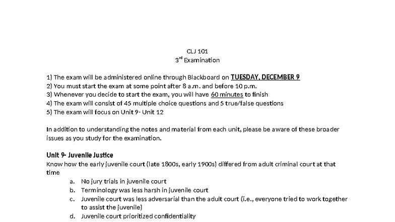 CLJ 101 Final Exam Review Sheet - Fall 2025 - Studocu