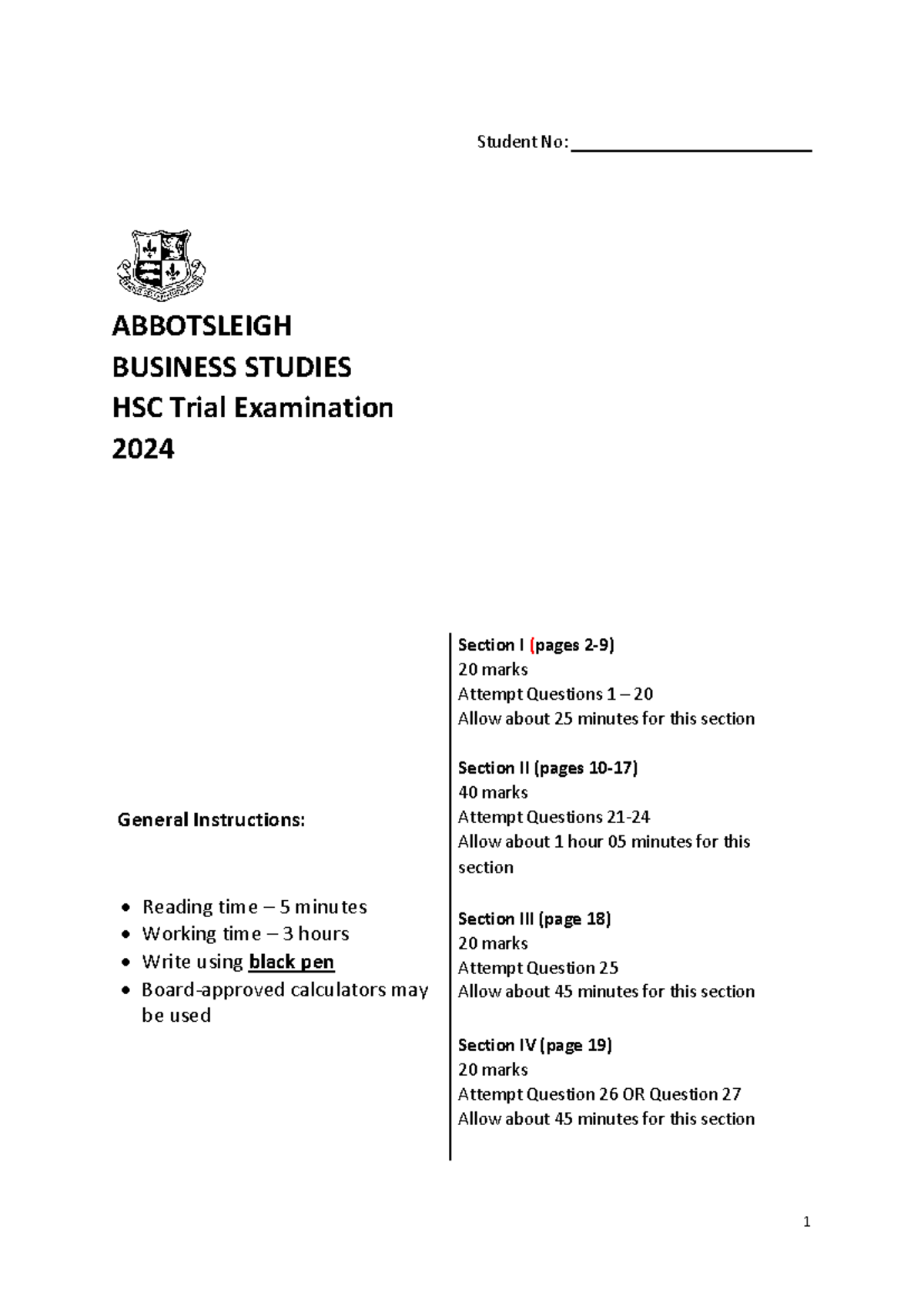 Abbotsleigh Business Studies HSC Trial Exam 2024 - Comprehensive Guide ...