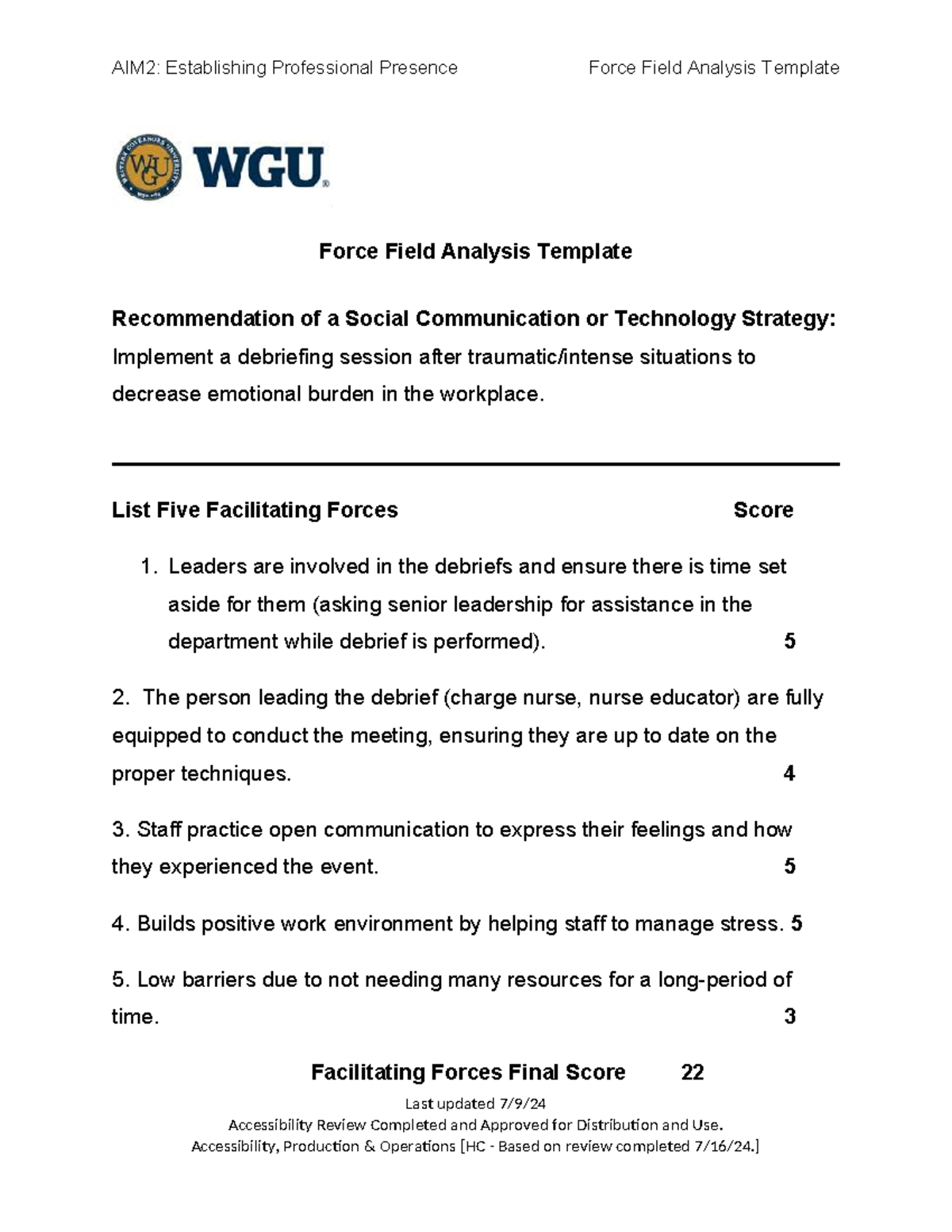 AIM2: Force Field Analysis Template for Professional Presence - Studocu