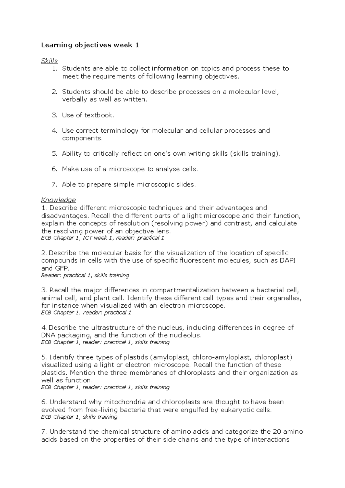 Learning Objectives for Skills 1: Week 1 Overview - Studeersnel
