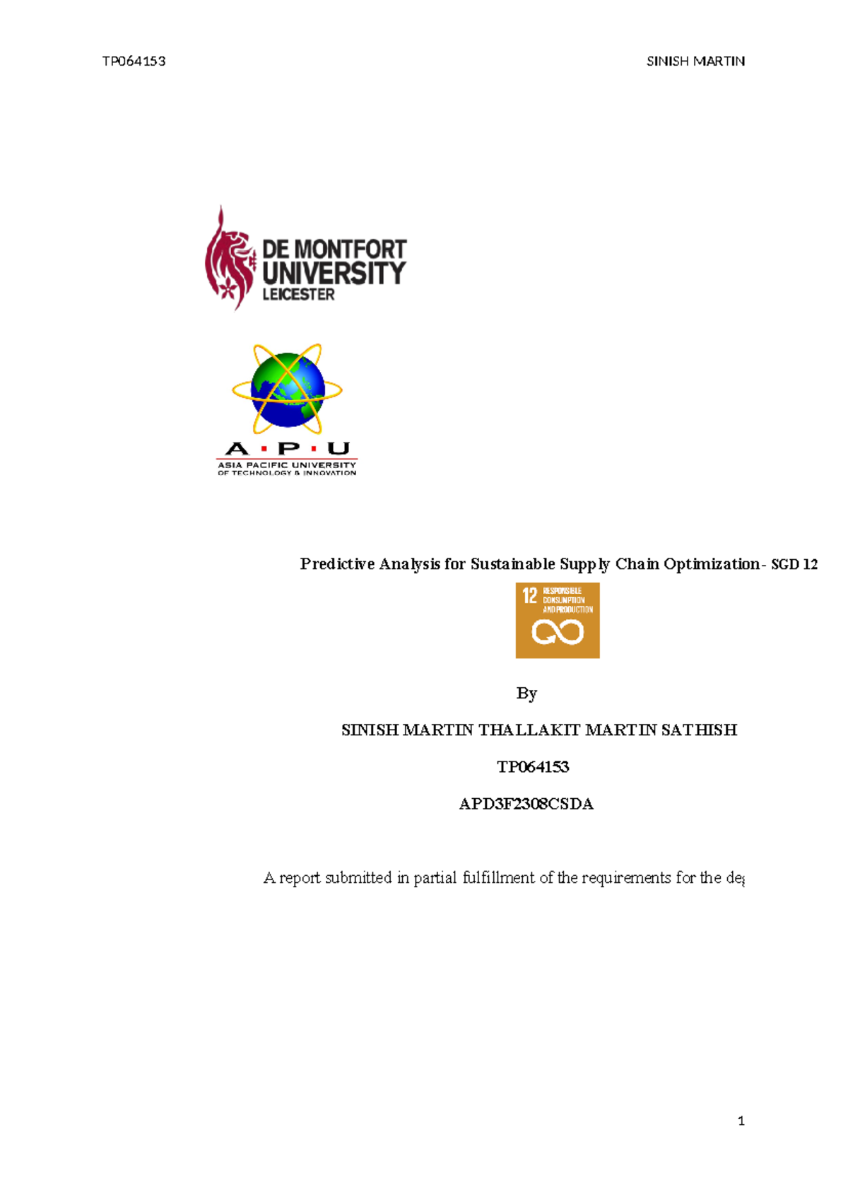 Final Year Project: Predictive Analysis for Sustainable Supply Chain ...
