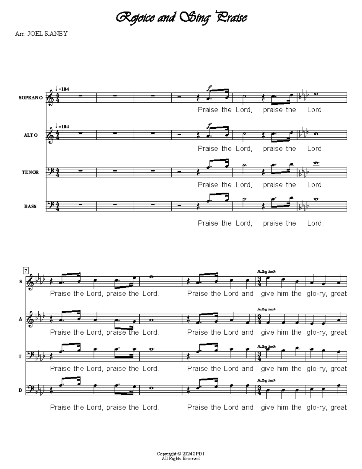 Rejoice and Sing Praise: Choral Arrangement by Joel Raney (SPD1) - Studocu