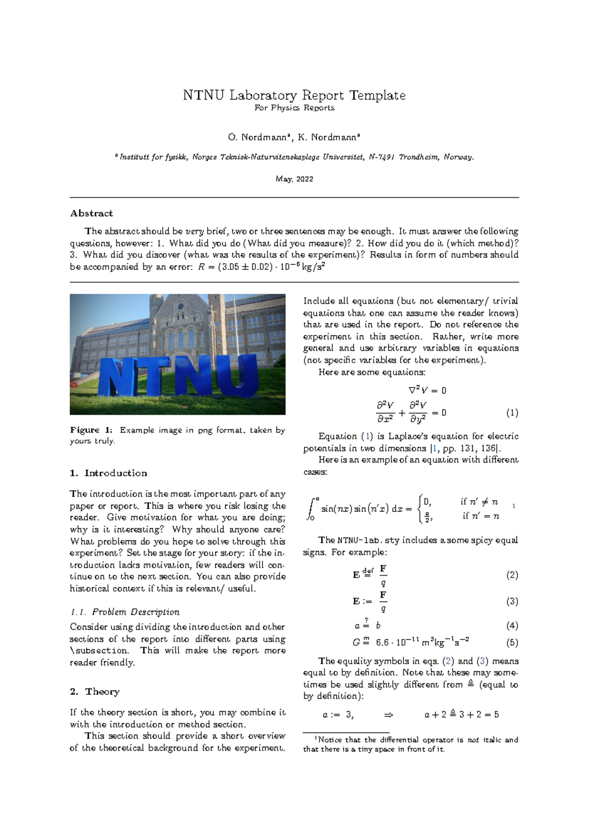 NTNU Laboratory Report in Physics - NTNU Laboratory Report Template For ...