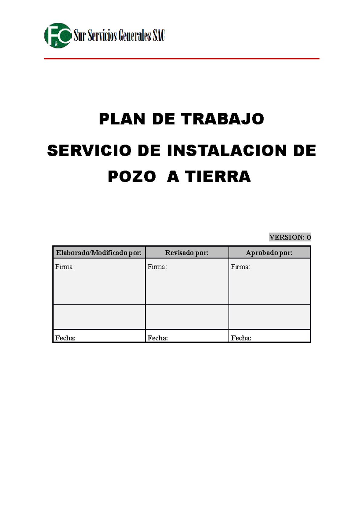 PLAN DE TRABAJO PARA INSTALACIÓN Y MANTENIMIENTO DE POZO A TIERRA - Document Preview