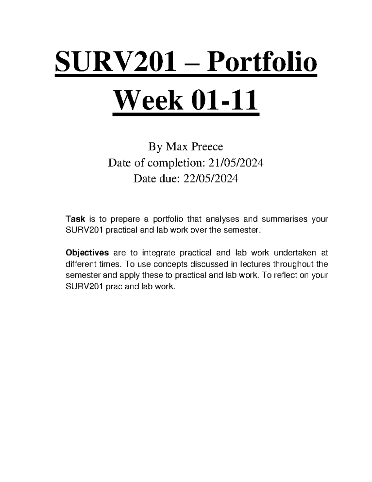 SURV201 Portfolio Analysis: Practical & Lab Work Summary - Studocu