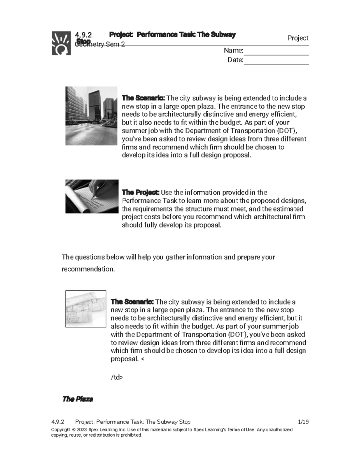 4.9.2 Project - Performance Task: Assessing Subway Stop Designs - Studocu