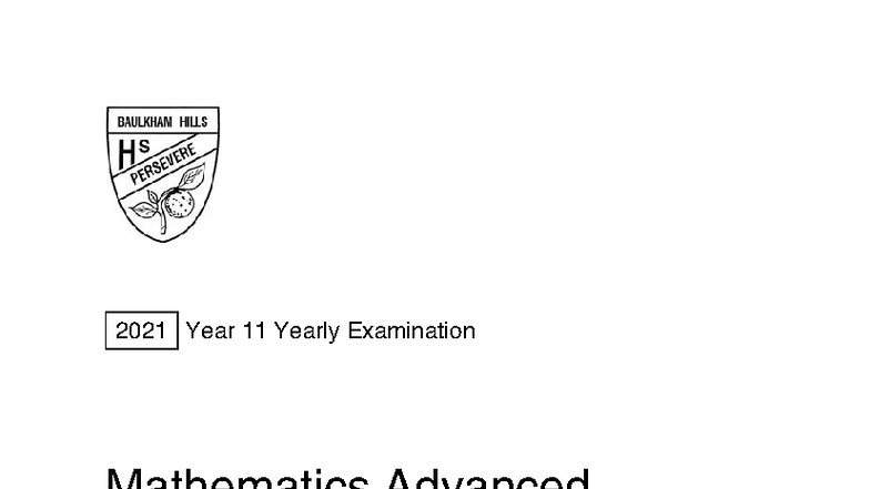 2021 Year 11 Mathematics Advanced 2U Yearly Exam & Solutions - Studocu