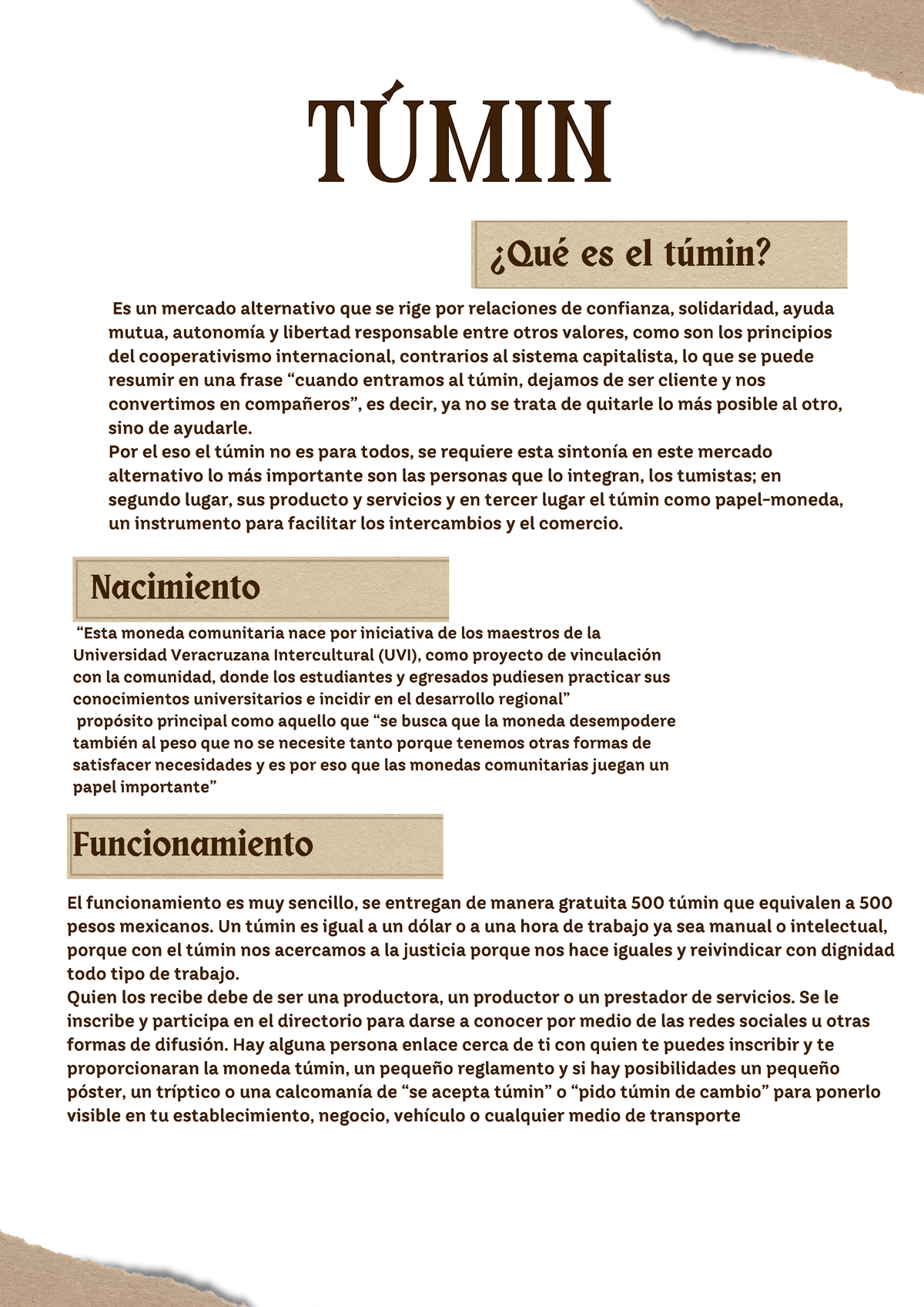 Túmin: Moneda Comunitaria y su Impacto en la Economía Regional - Studocu
