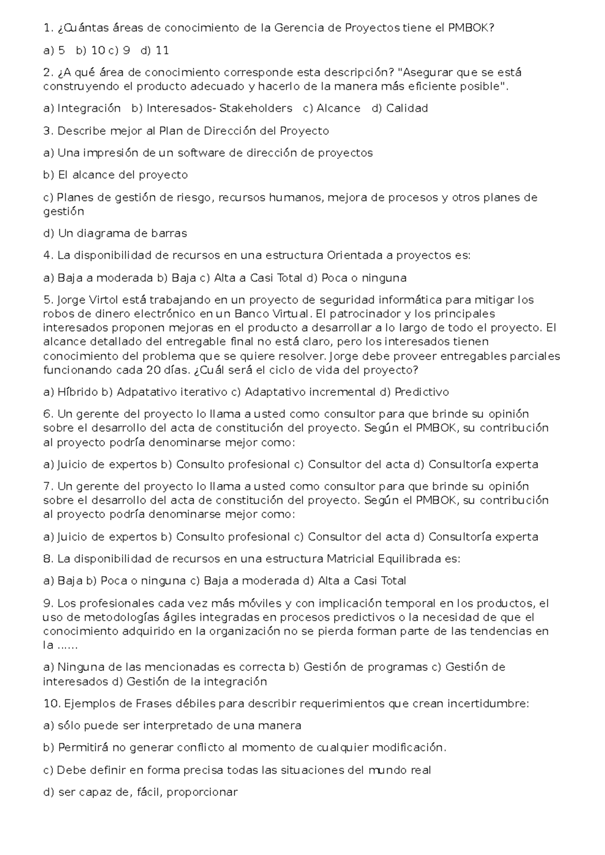 PC1: Preguntas y Respuestas sobre el PMBOK en Gerencia de Proyectos ...