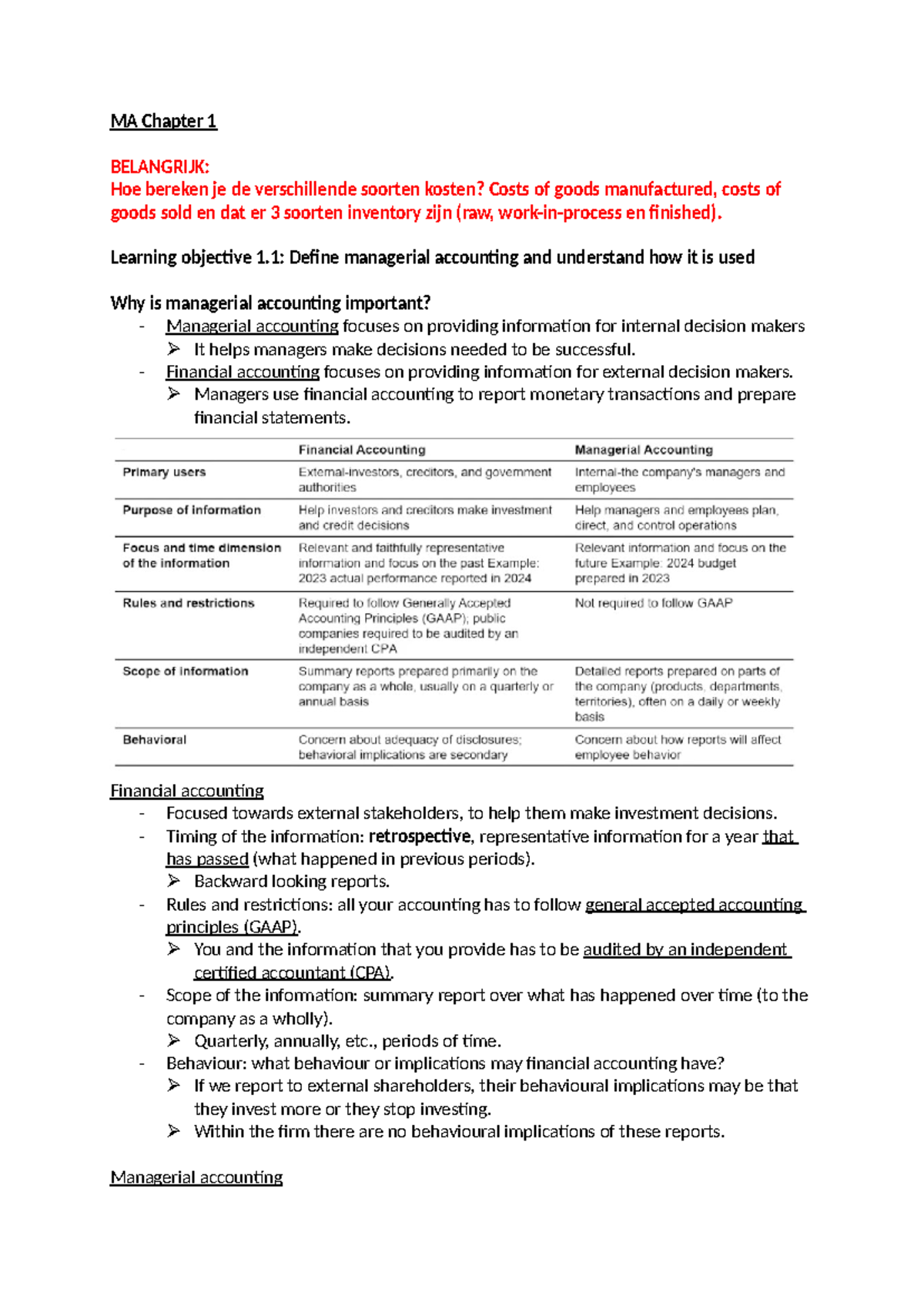 MA Chapter 1 - Introduction to Managerial Accounting and Costing ...