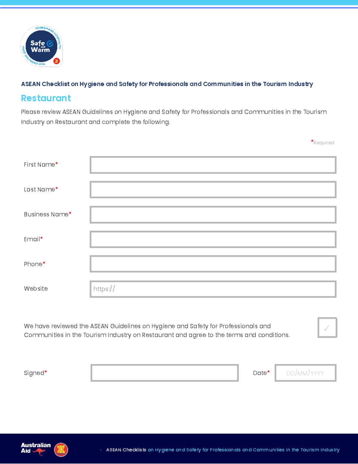 Asean-Checklist- Restaurant - ASEAN Checklist on Hygiene and Safety for ...