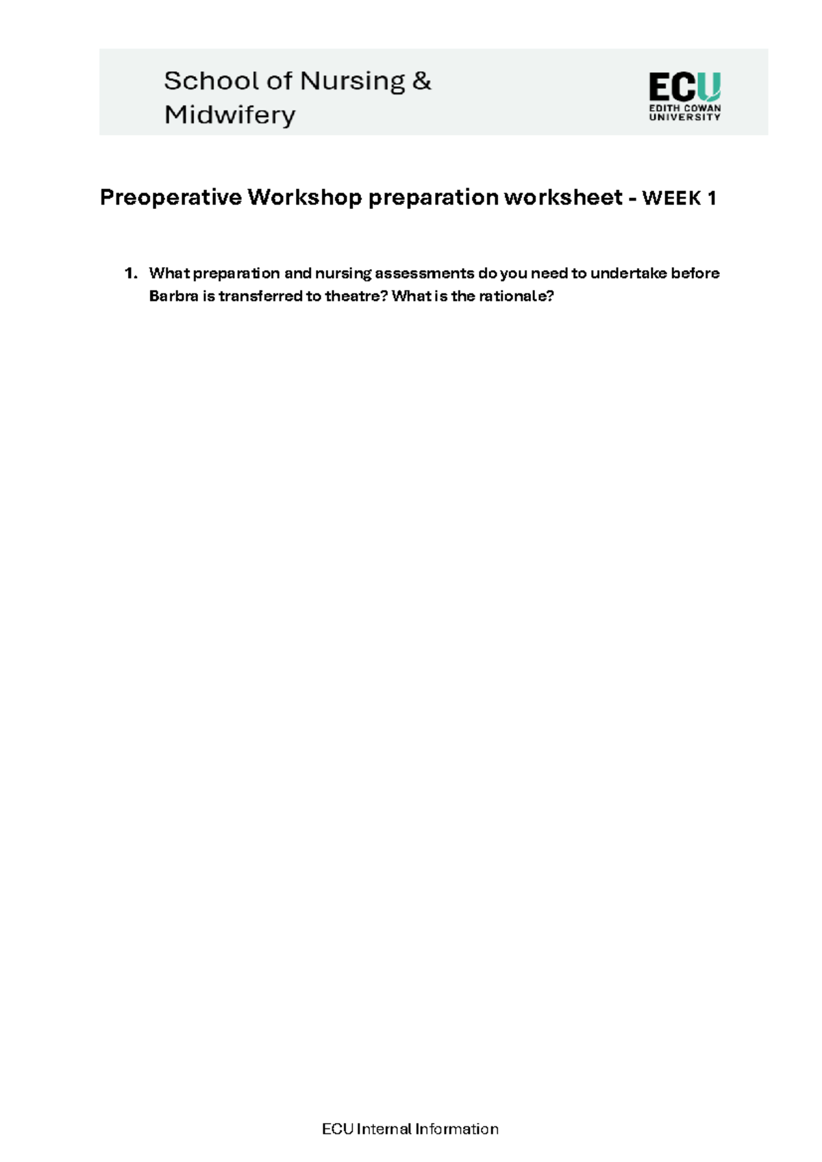 NPU2303 - Preoperative Workshop Preparation Worksheet Week 1 - Studocu