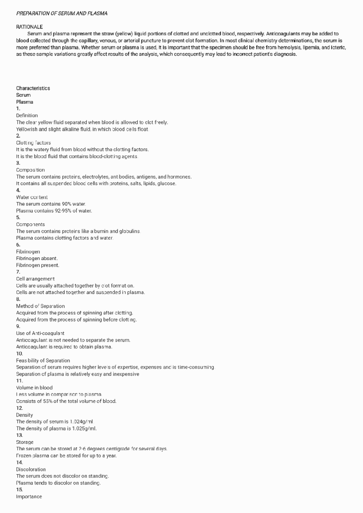 Preparation of Serum and Plasma: Key Differences and Uses - Studocu