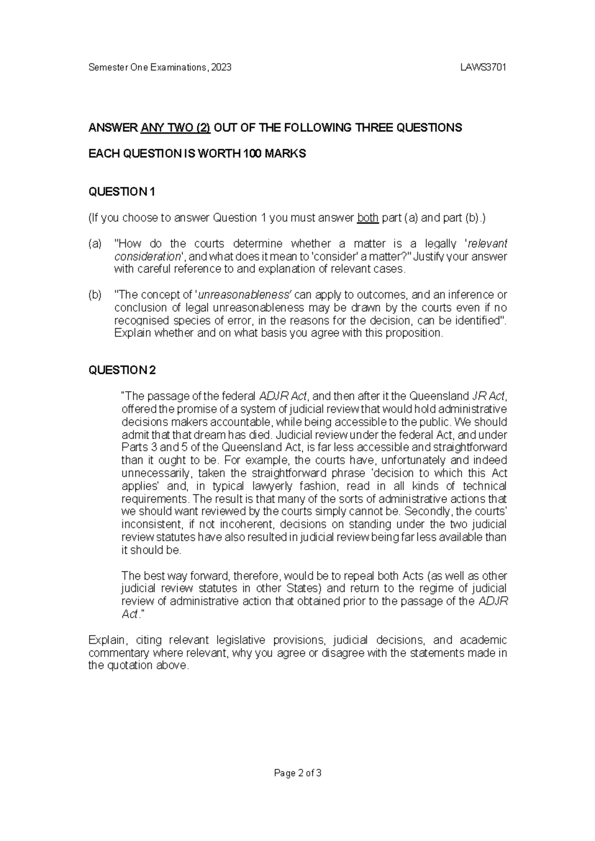 LAWS 2023 Final Exam - Semester One Examination Questions & Answers ...