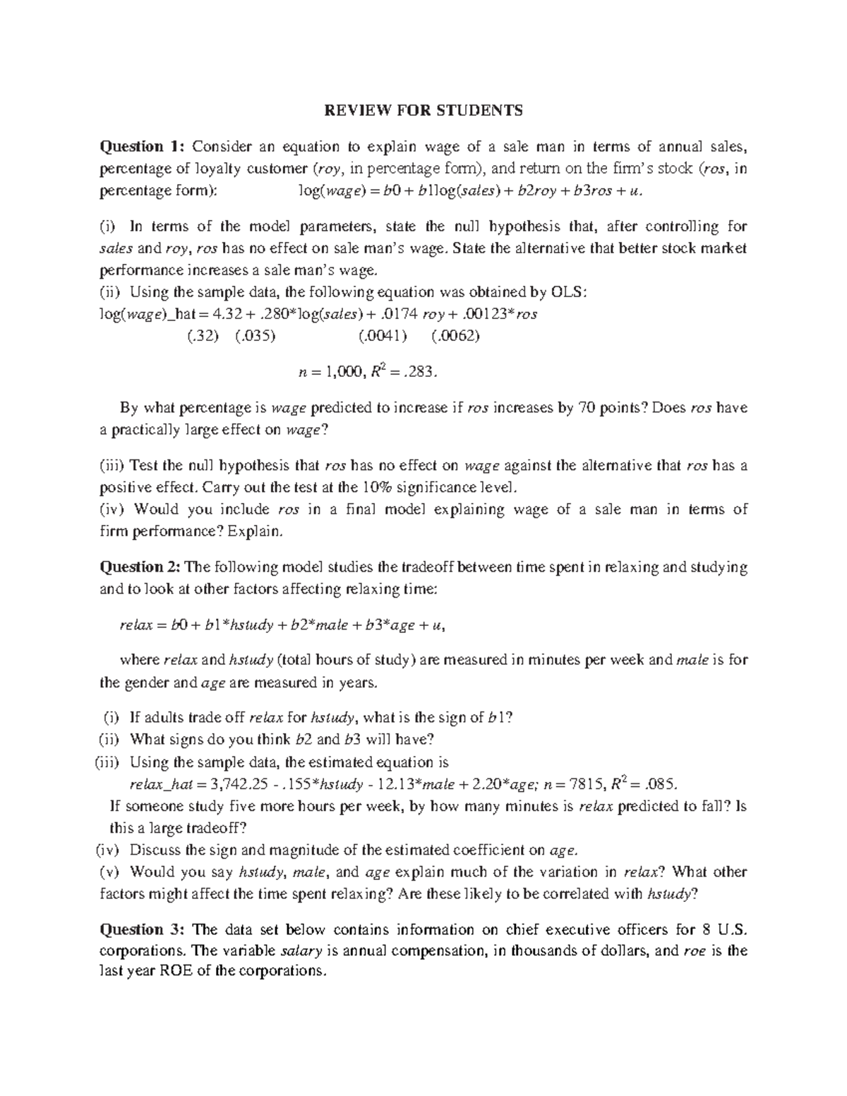 Ppnc - Practice Questions for Statistics and Econometrics Studies - Studocu