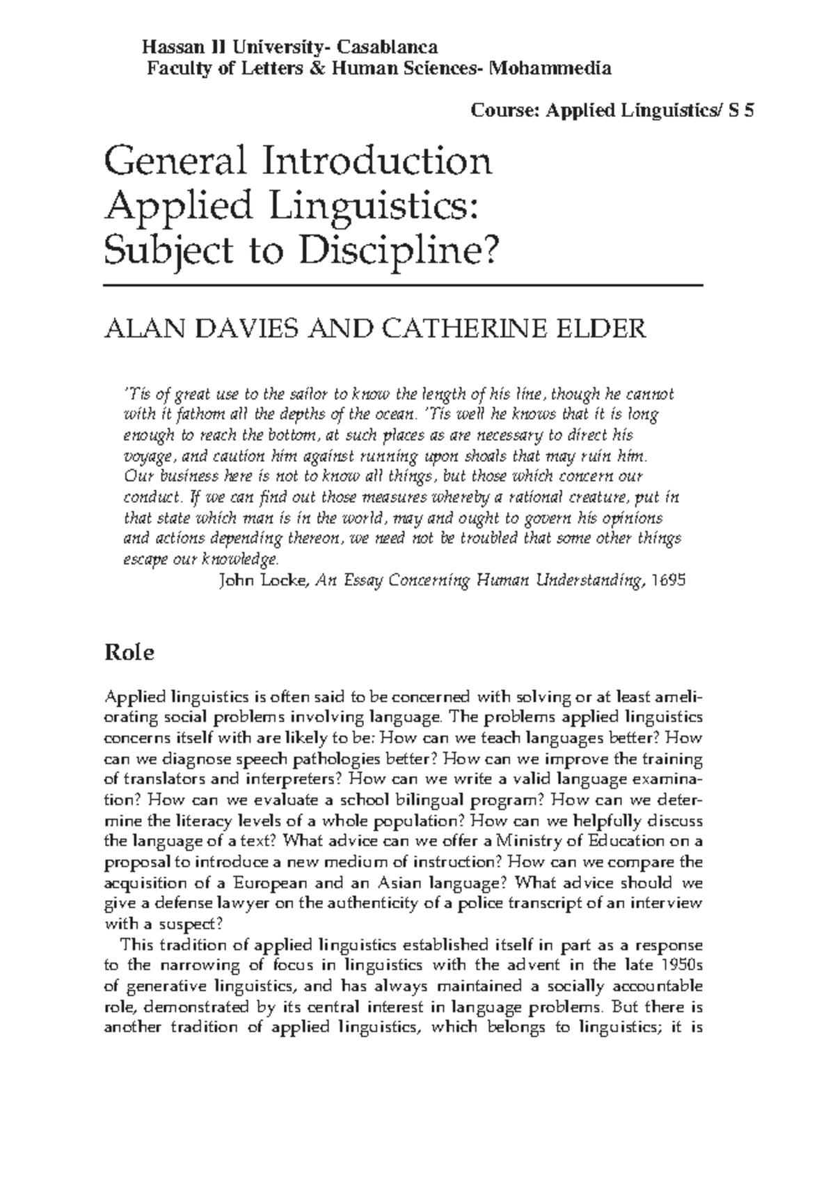 Applied Linguistics Course Overview - S5 General Introduction Notes ...