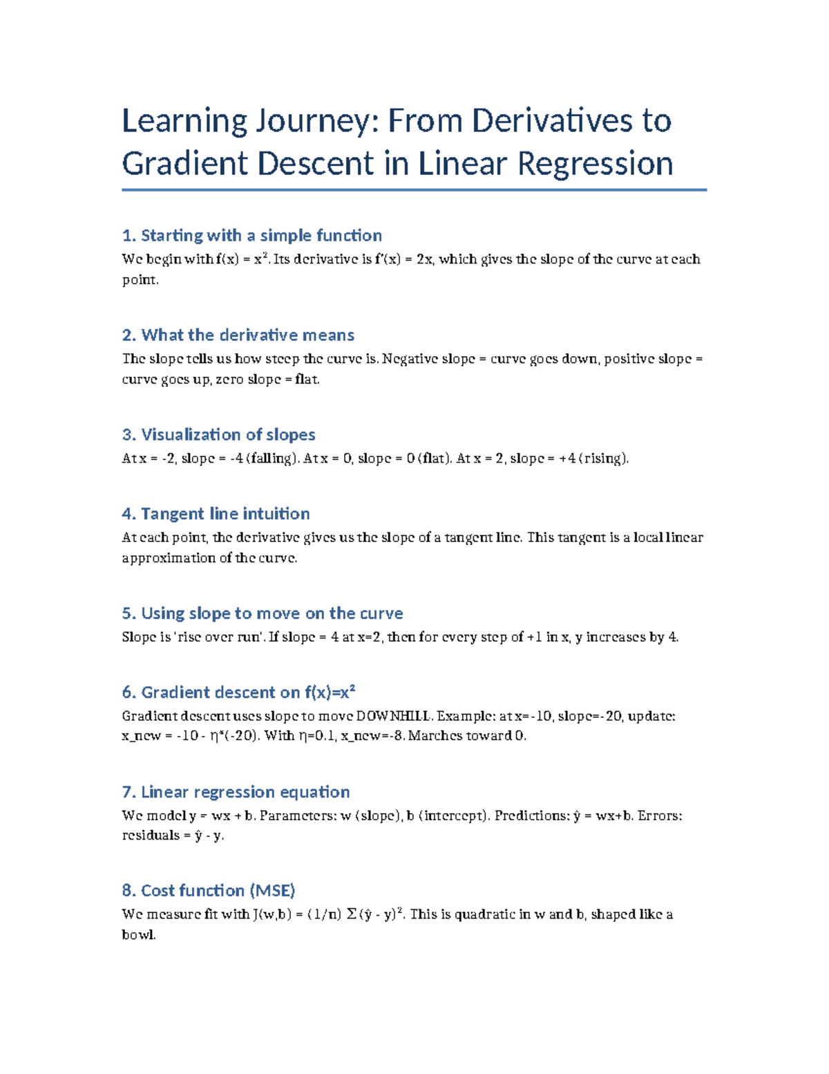 Learning Journey: Derivatives & Gradient Descent in Linear Regression ...