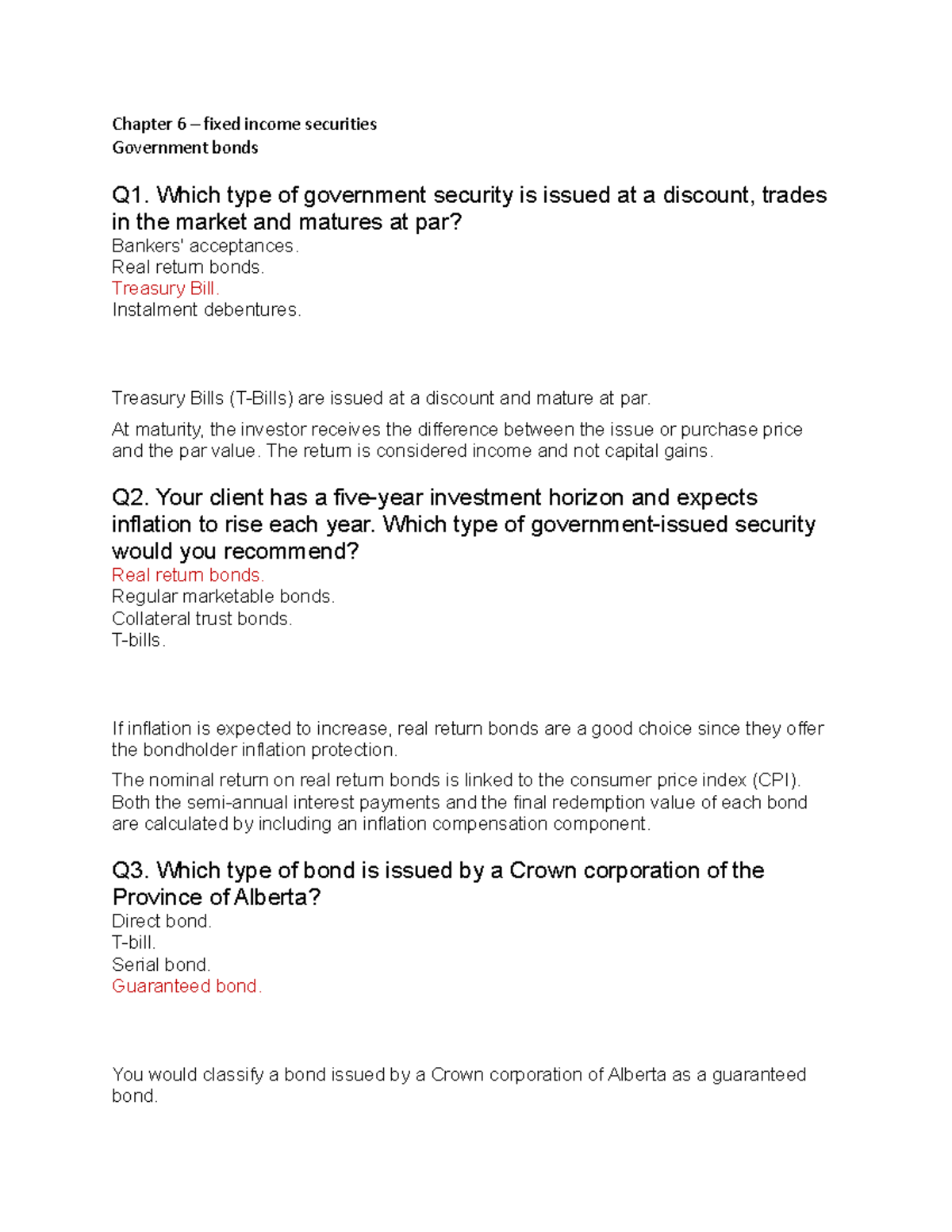 Chp 6 - 10: Fixed Income Securities Practice Questions and Definitions ...