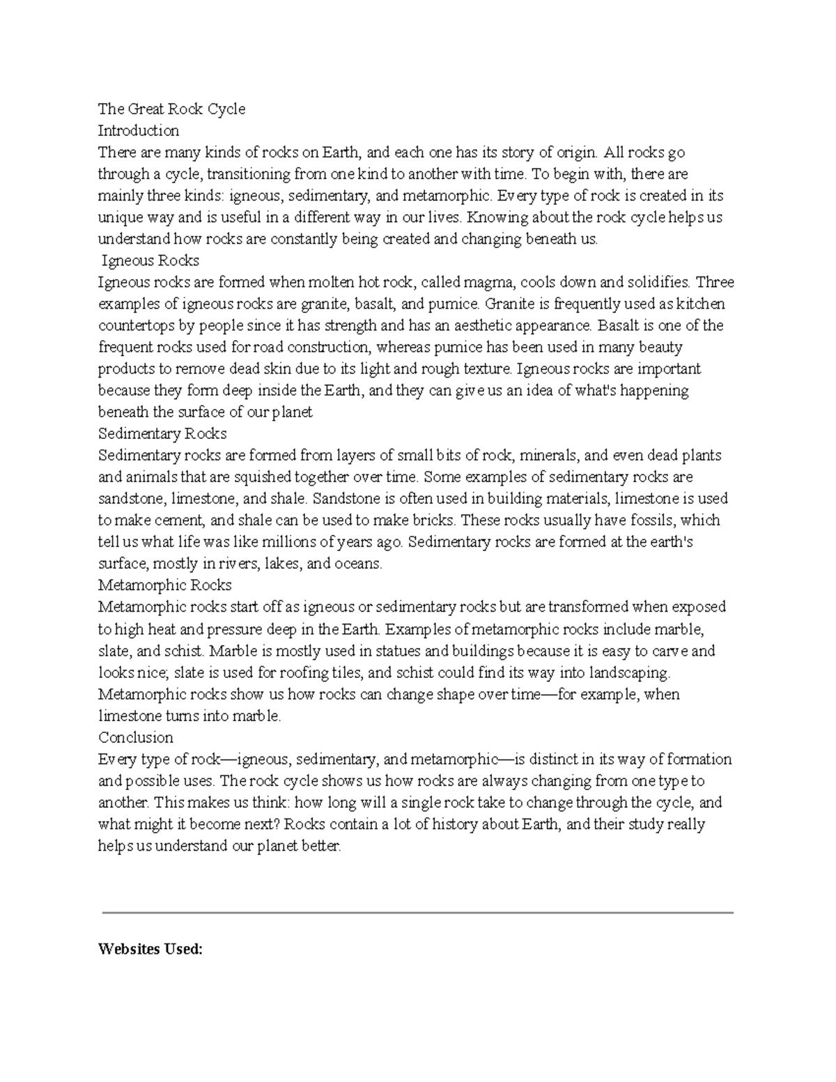 Rock Cycle Essay: Understanding Igneous, Sedimentary & Metamorphic ...