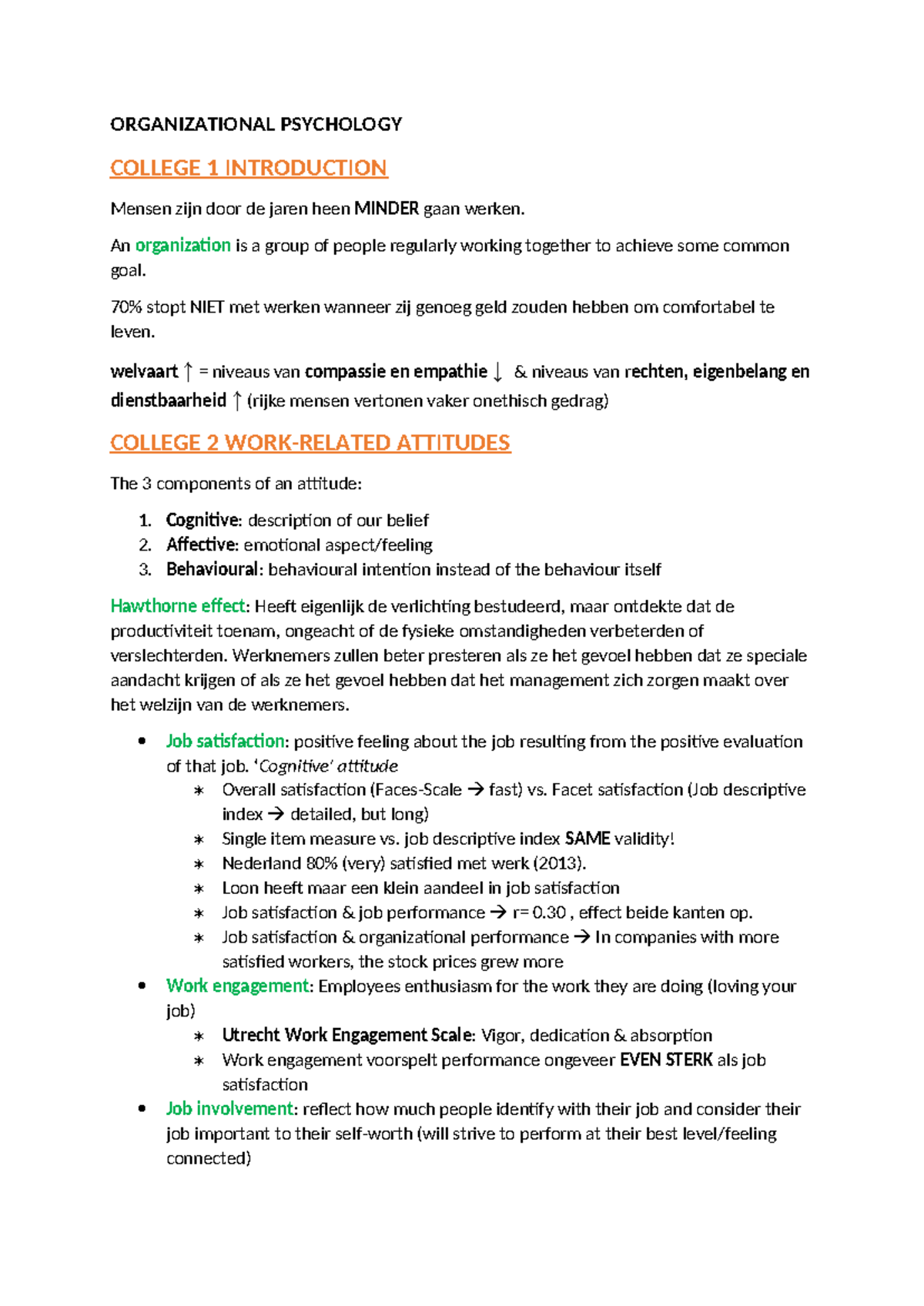 Organizational Psychology Lecture Notes - Insights and Key Concepts ...