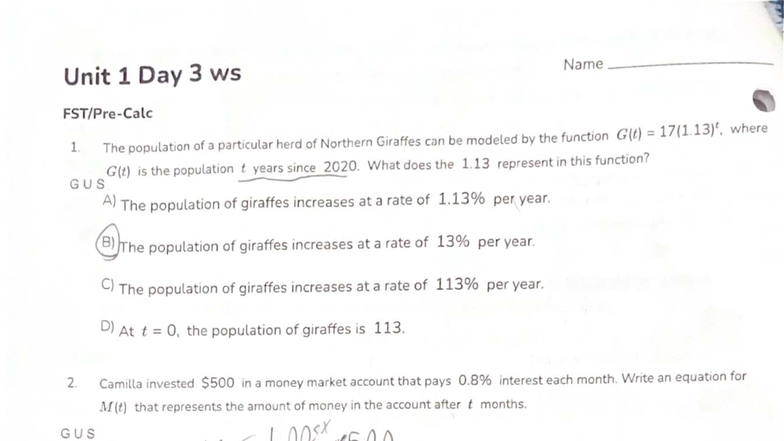 Unit 1 Day 3 WS: Giraffe Population & Exponential Models - Studocu