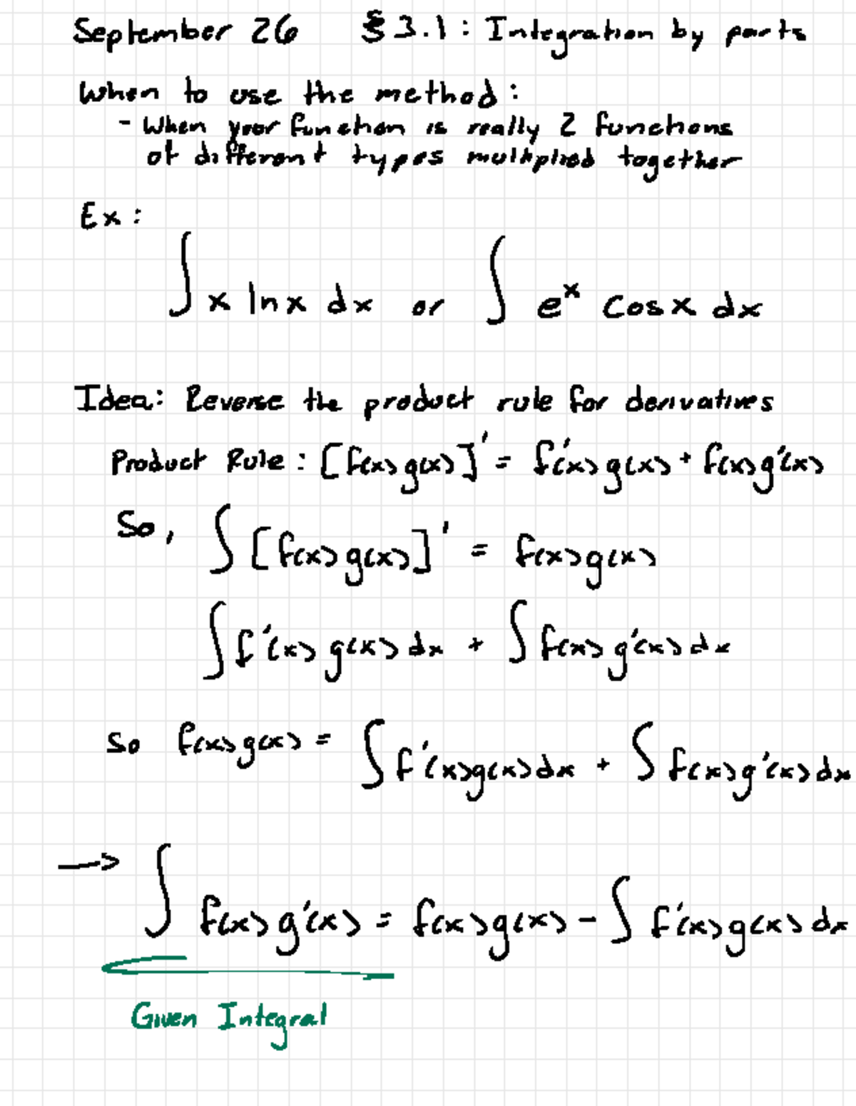Calc II Exam 2 Notes - September 26 $ 3. 1 : Integration by parts When ...