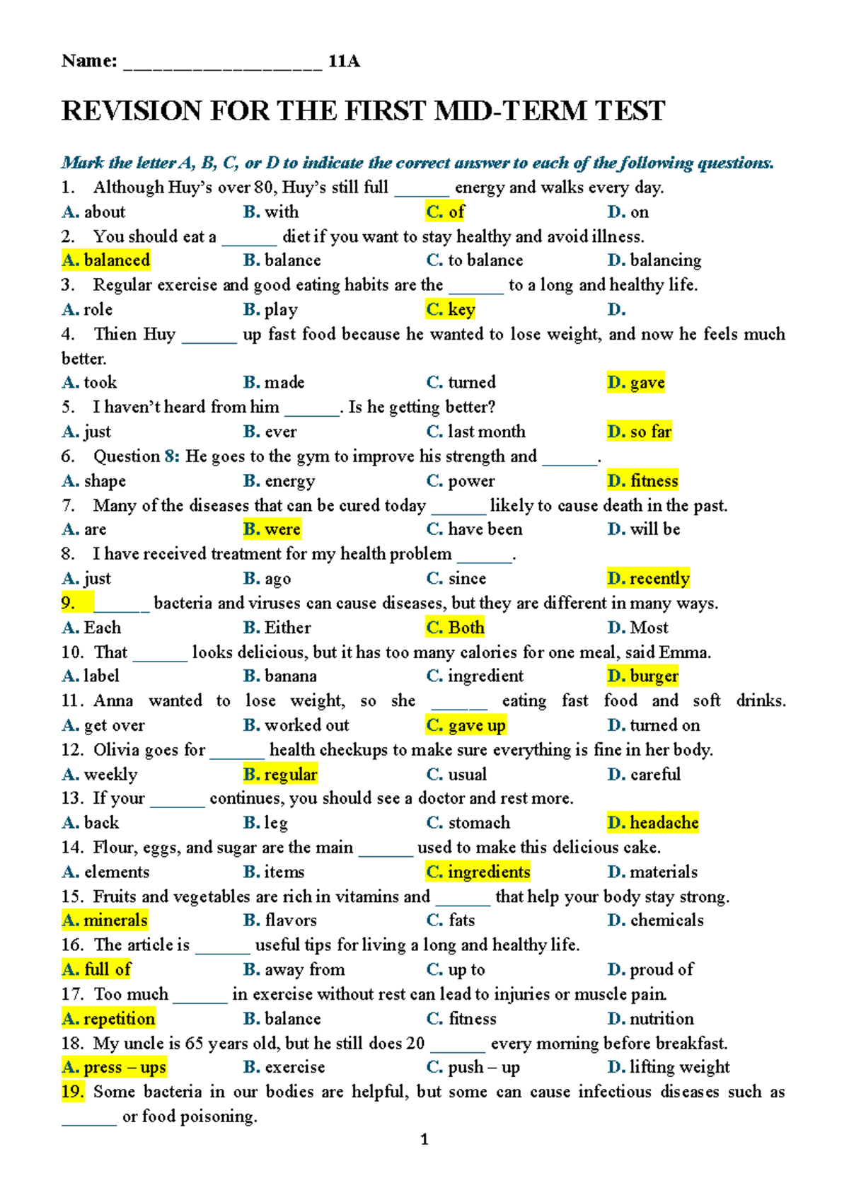 11A - REVISION GUIDE FOR FIRST TEST (Key Answers) - Studocu