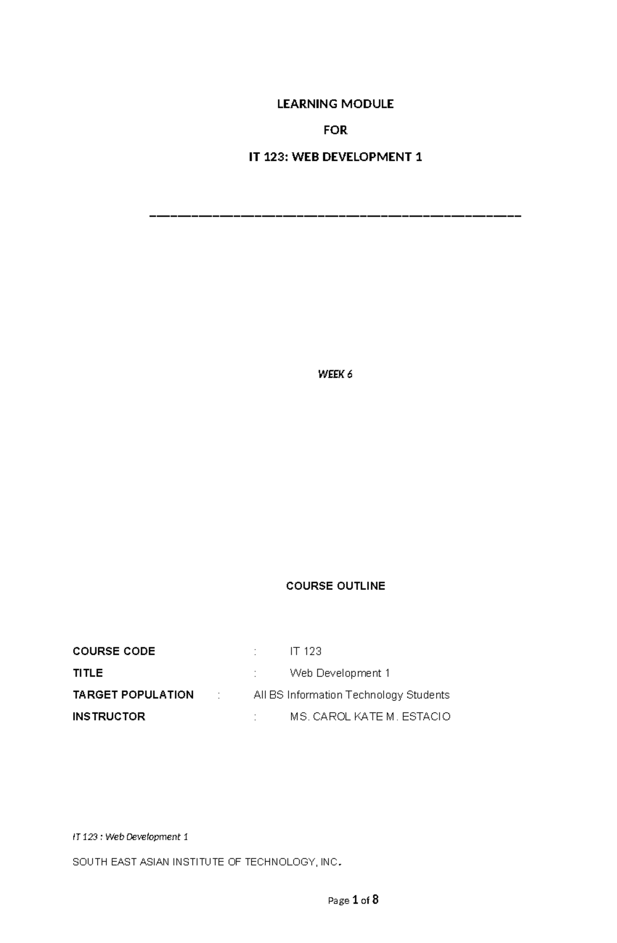 IT 123: Web Development 1 - Week 6 Learning Module on HTML Tables - Studocu