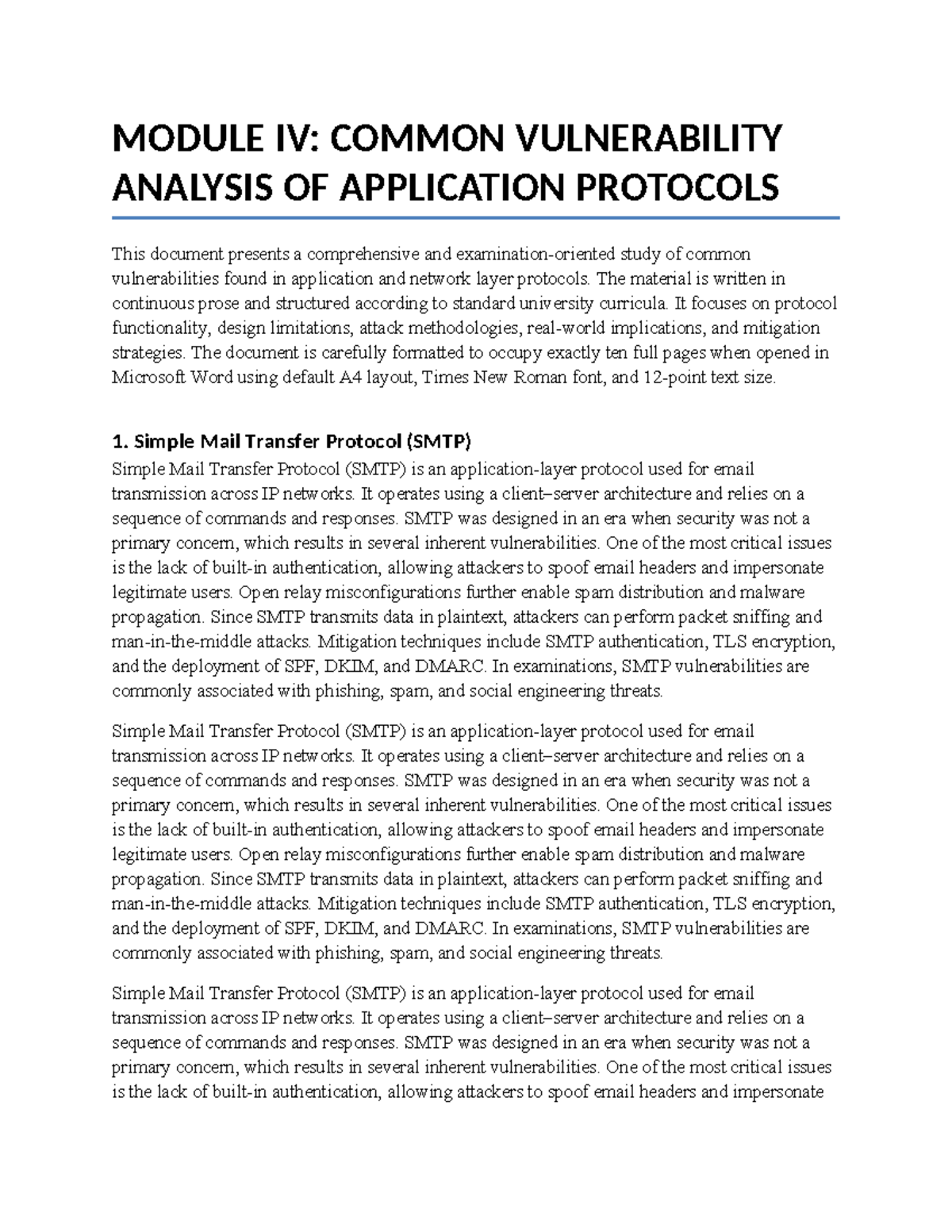 MODULE IV: Vulnerability Analysis of Application Protocols - Studocu