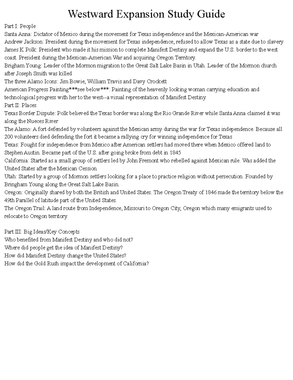Westward Expansion Study Guide (HIST 2022) - Key People & Concepts ...