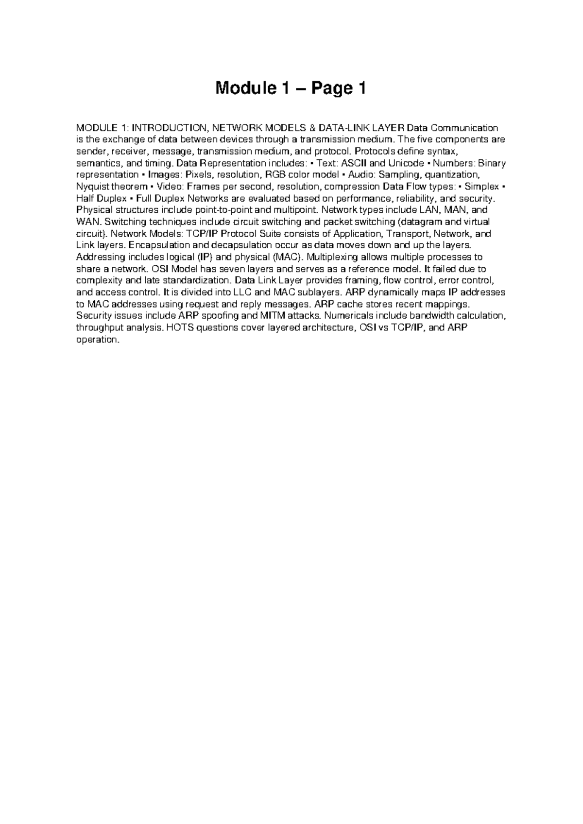 CNP Module I: Data Communication & Network Models Overview - Studocu