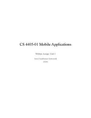 Written Assignment Unit 2 - CS 4405-01 Mobile Applications Written ...
