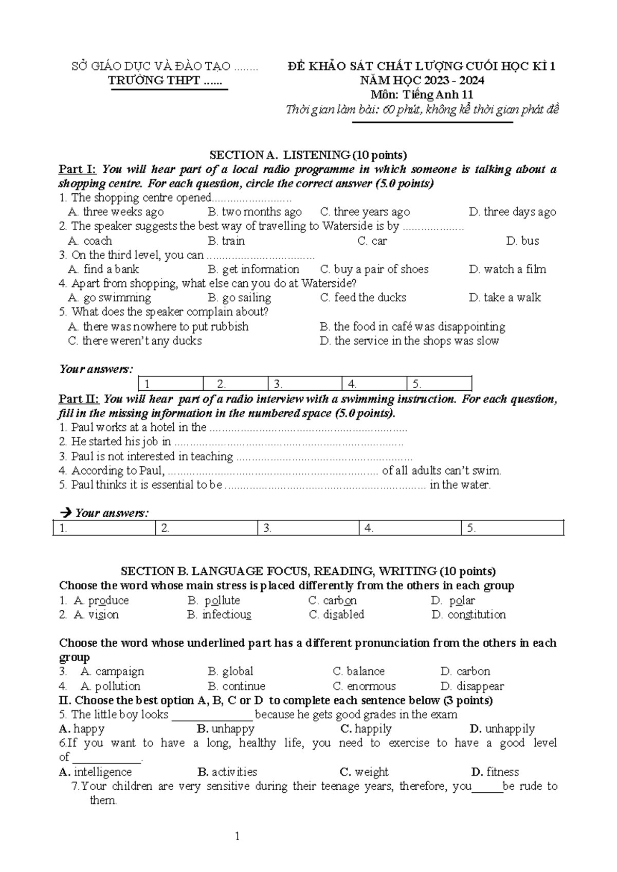 Grade 11 Global Success Semester 1 Final Exam Review Guide - Studocu