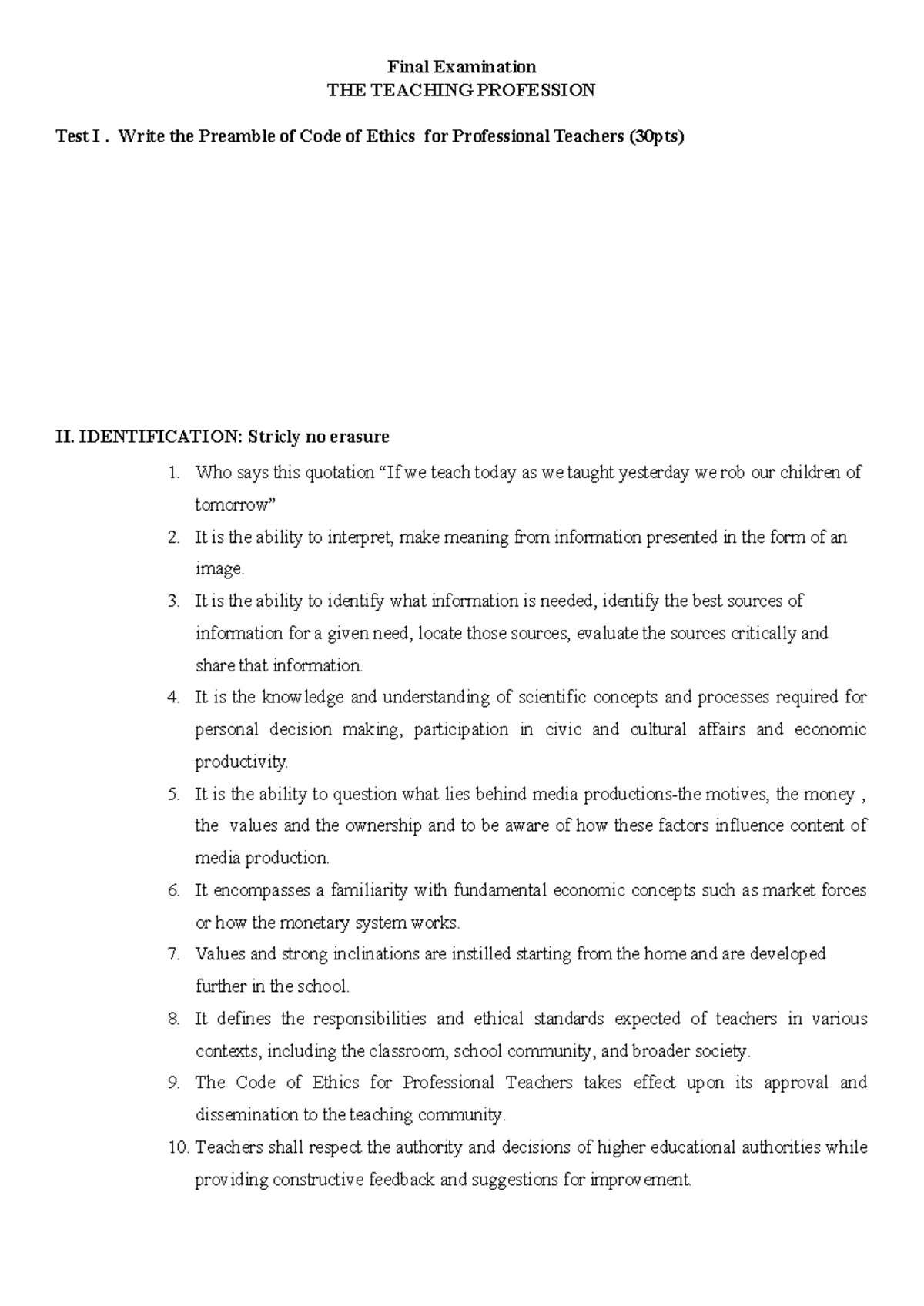 Final Exam - Teaching Profession - Practice Assessment Guide - Studocu